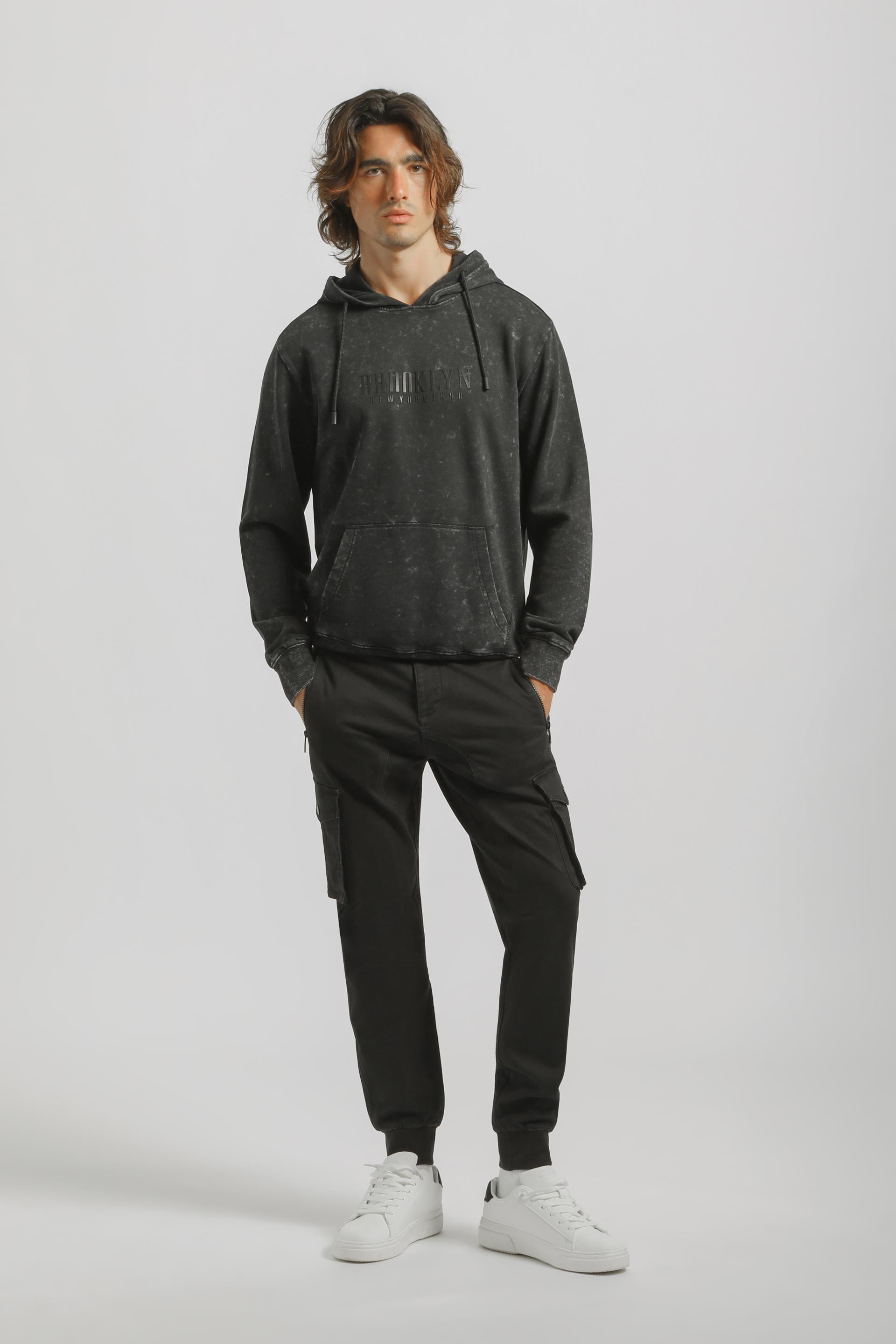 Pantaloni cargo con elastico alle caviglie|Colore:Nero