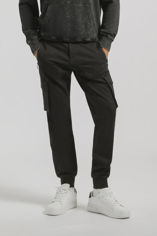 Pantaloni cargo con elastico alle caviglie|Colore:Nero