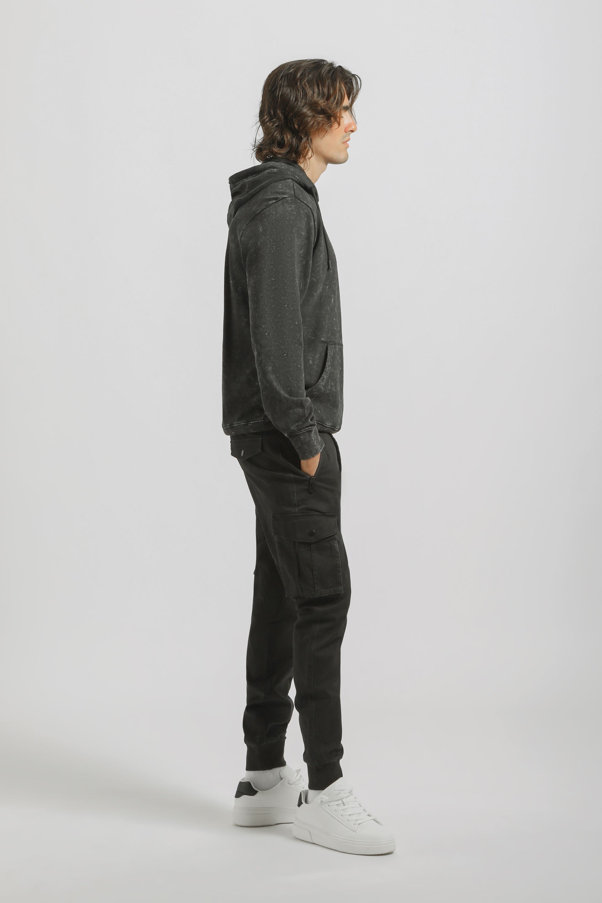 Pantaloni cargo con elastico alle caviglie|Colore:Nero