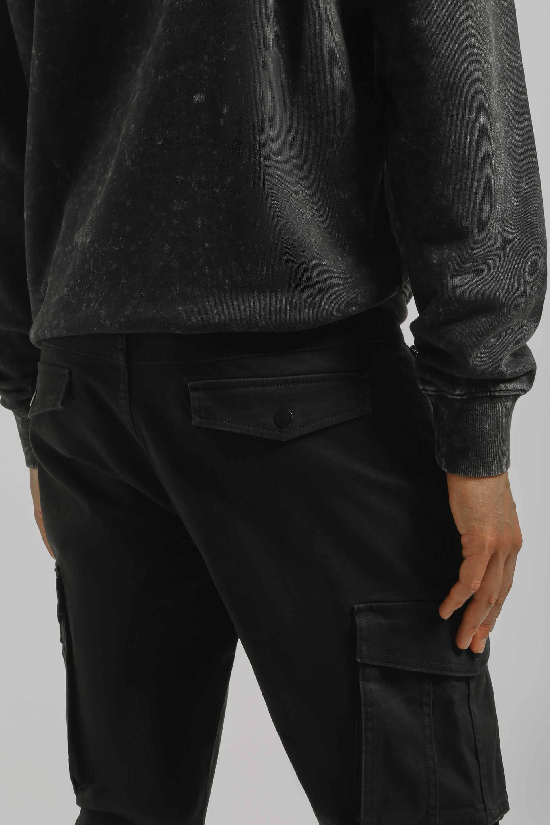 Pantaloni cargo con elastico alle caviglie|Colore:Nero