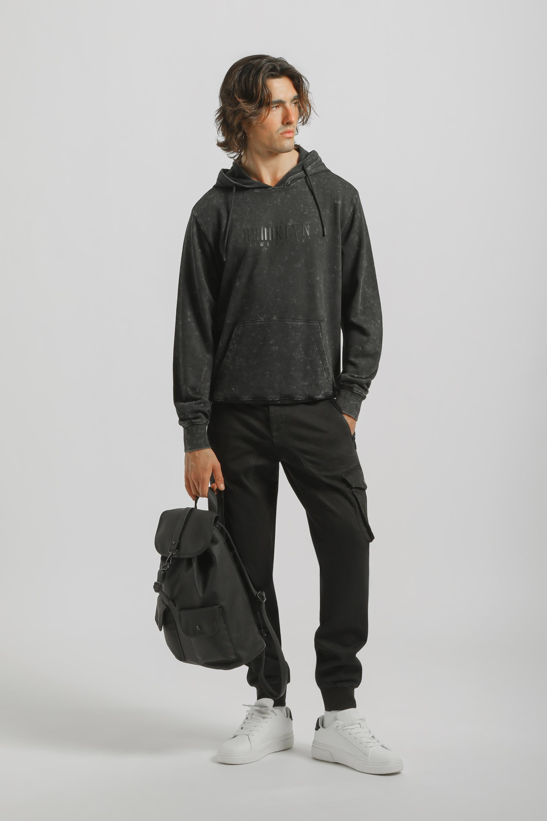 Pantaloni cargo con elastico alle caviglie|Colore:Nero