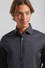 Camicia tinta unita in cotone|Colore:Blue
