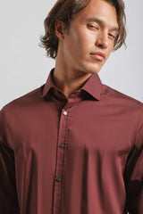 Camicia tinta unita in cotone|Colore:Bordeaux