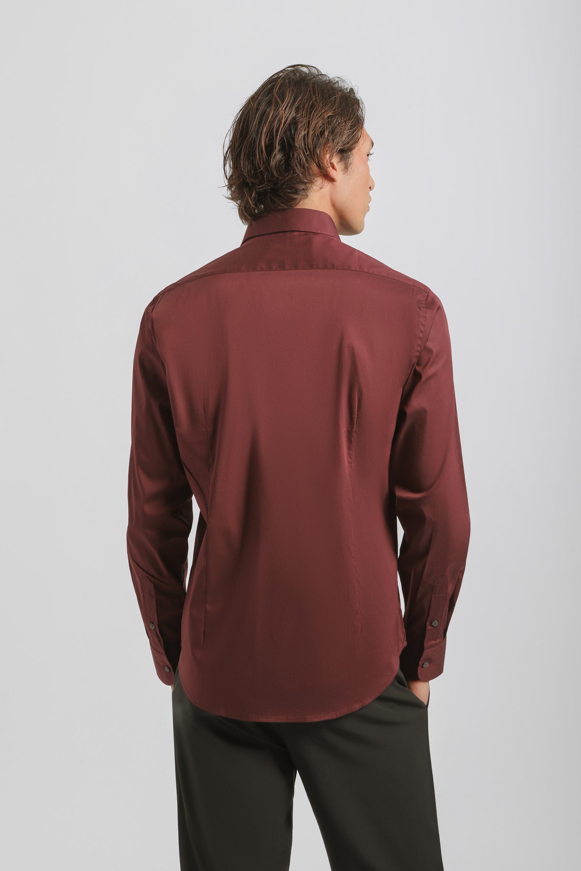 Camicia tinta unita in cotone|Colore:Bordeaux