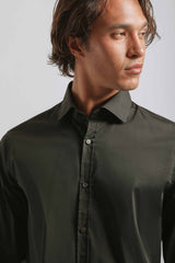 Camicia tinta unita in cotone|Colore:Nero