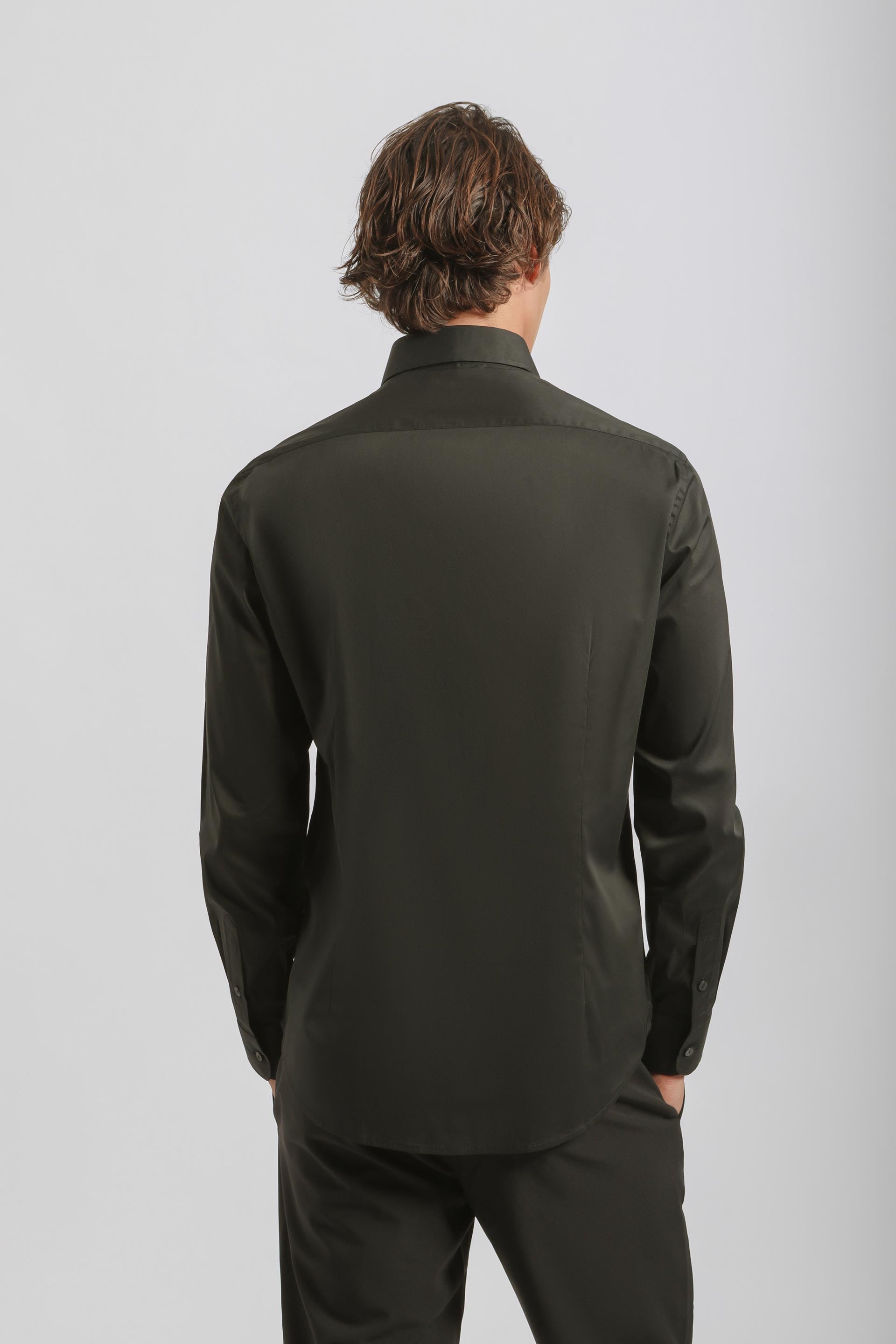 Camicia tinta unita in cotone|Colore:Nero