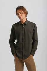 Camicia tinta unita in tessuto elastico|Colore:Nero