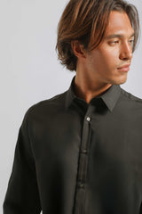 Camicia tinta unita in tessuto elastico|Colore:Nero