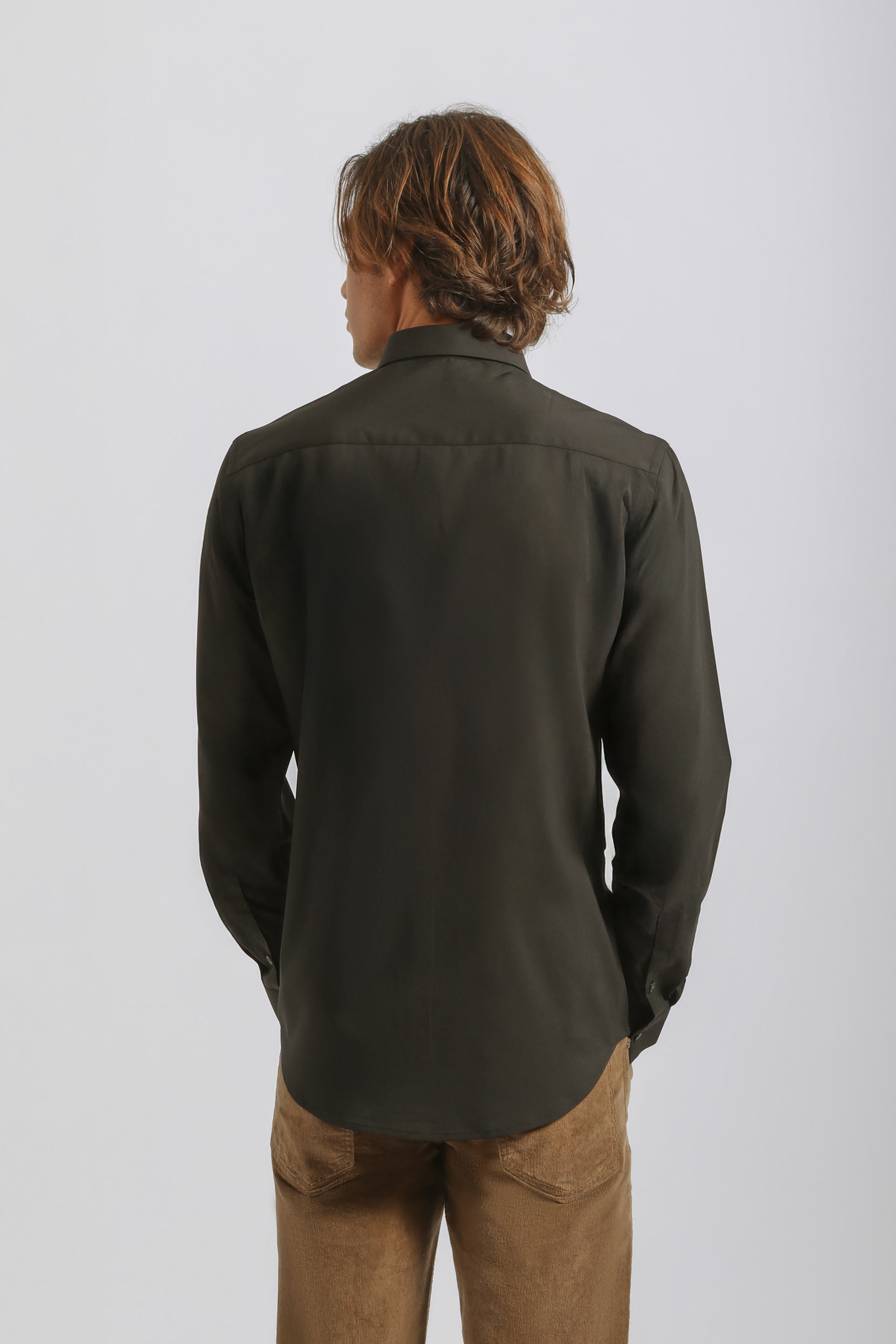 Camicia tinta unita in tessuto elastico|Colore:Nero