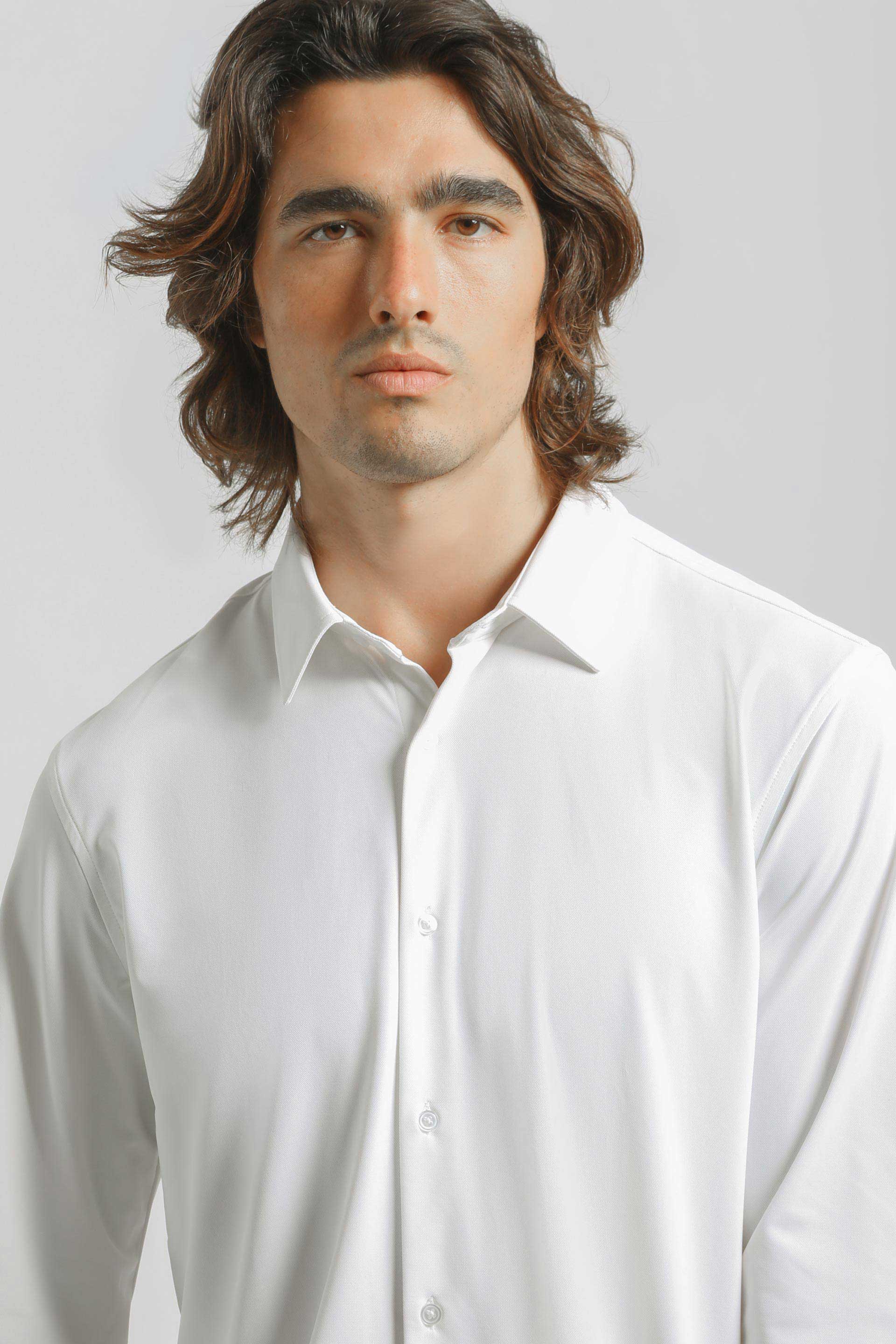 Camicia tinta unita in tessuto elastico|Colore:Bianco
