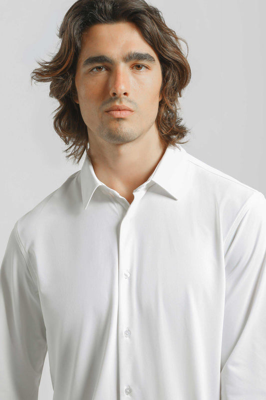 Camicia tinta unita in tessuto elastico|Colore:Bianco