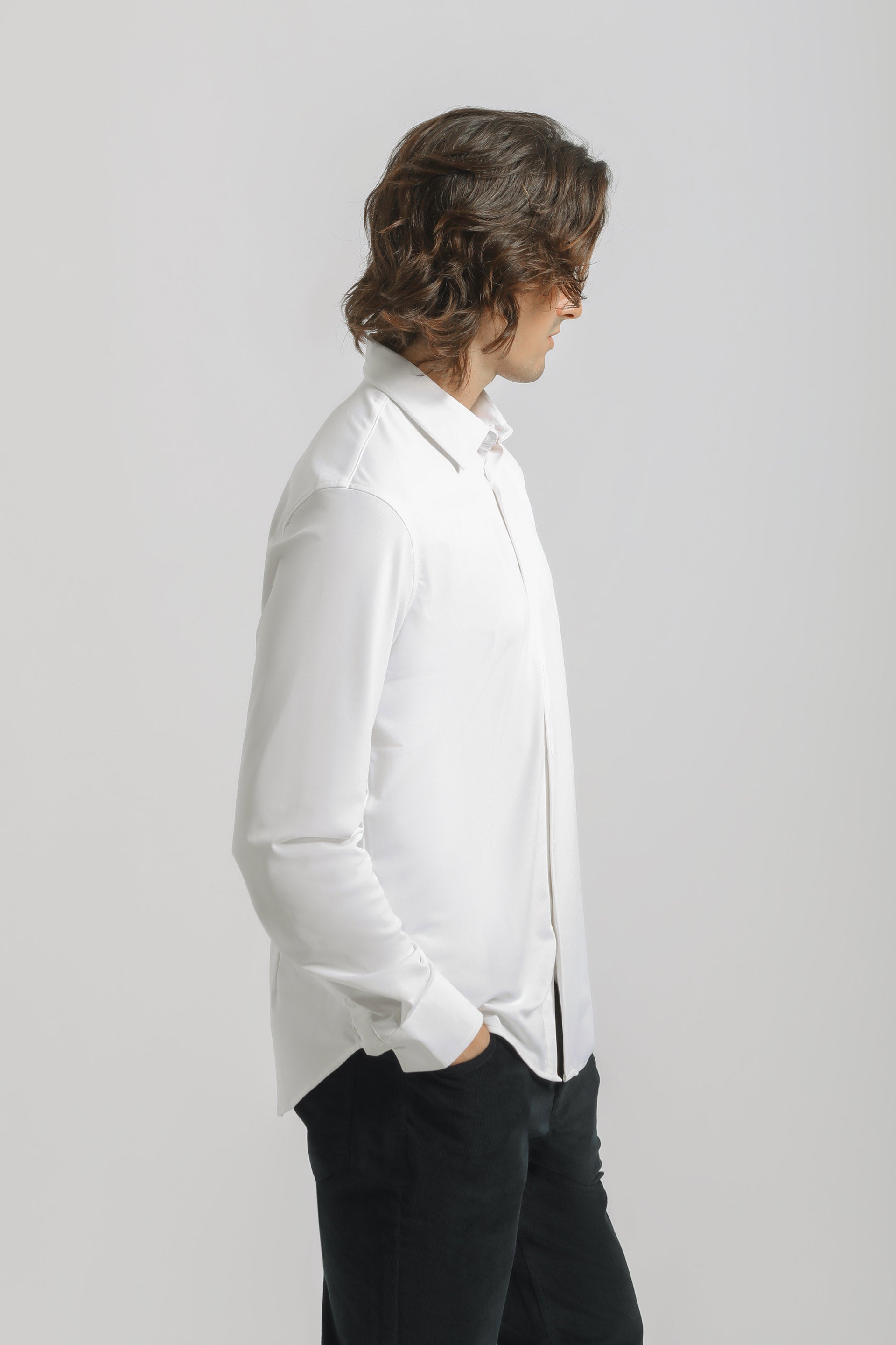 Camicia tinta unita in tessuto elastico|Colore:Bianco