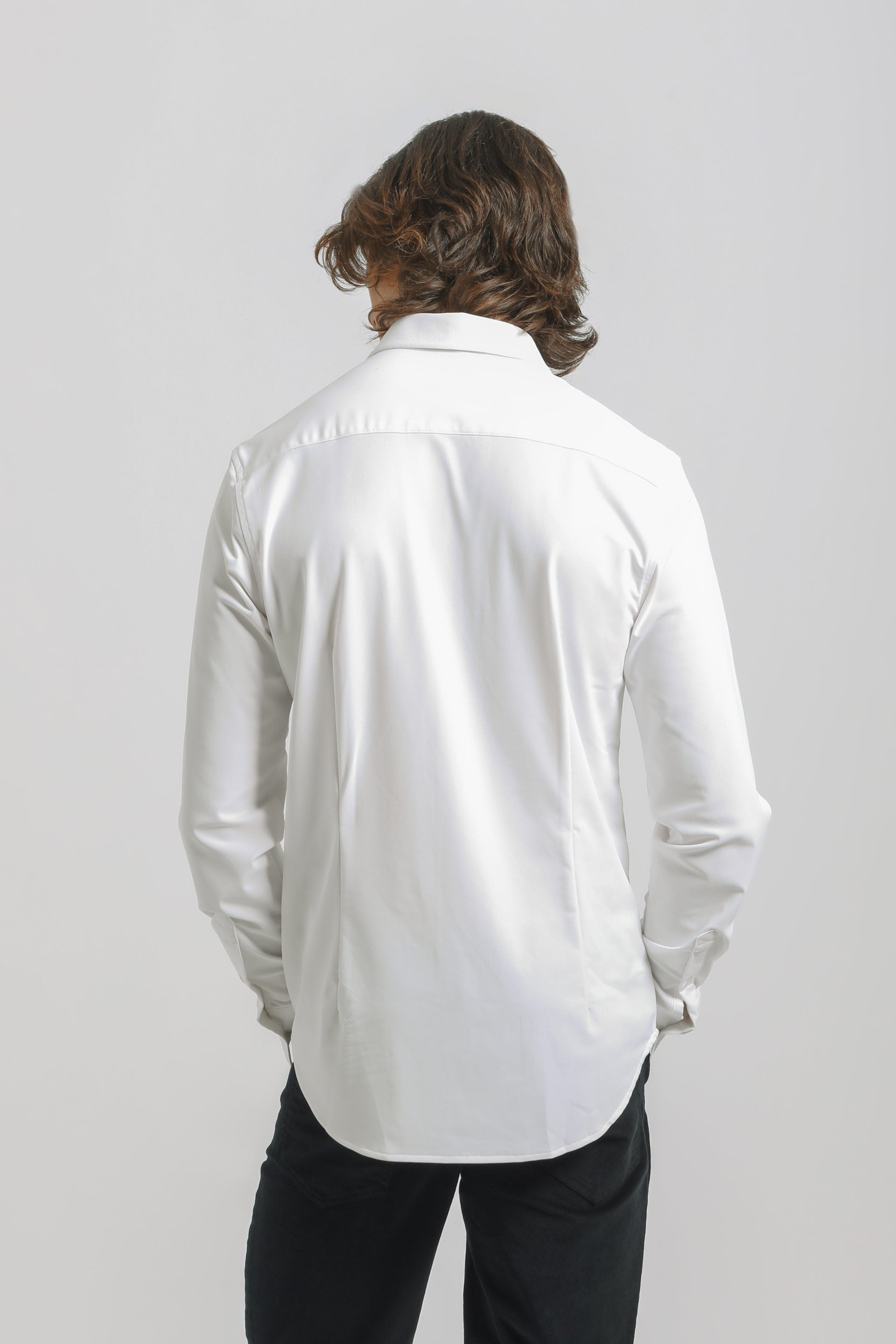 Camicia tinta unita in tessuto elastico|Colore:Bianco