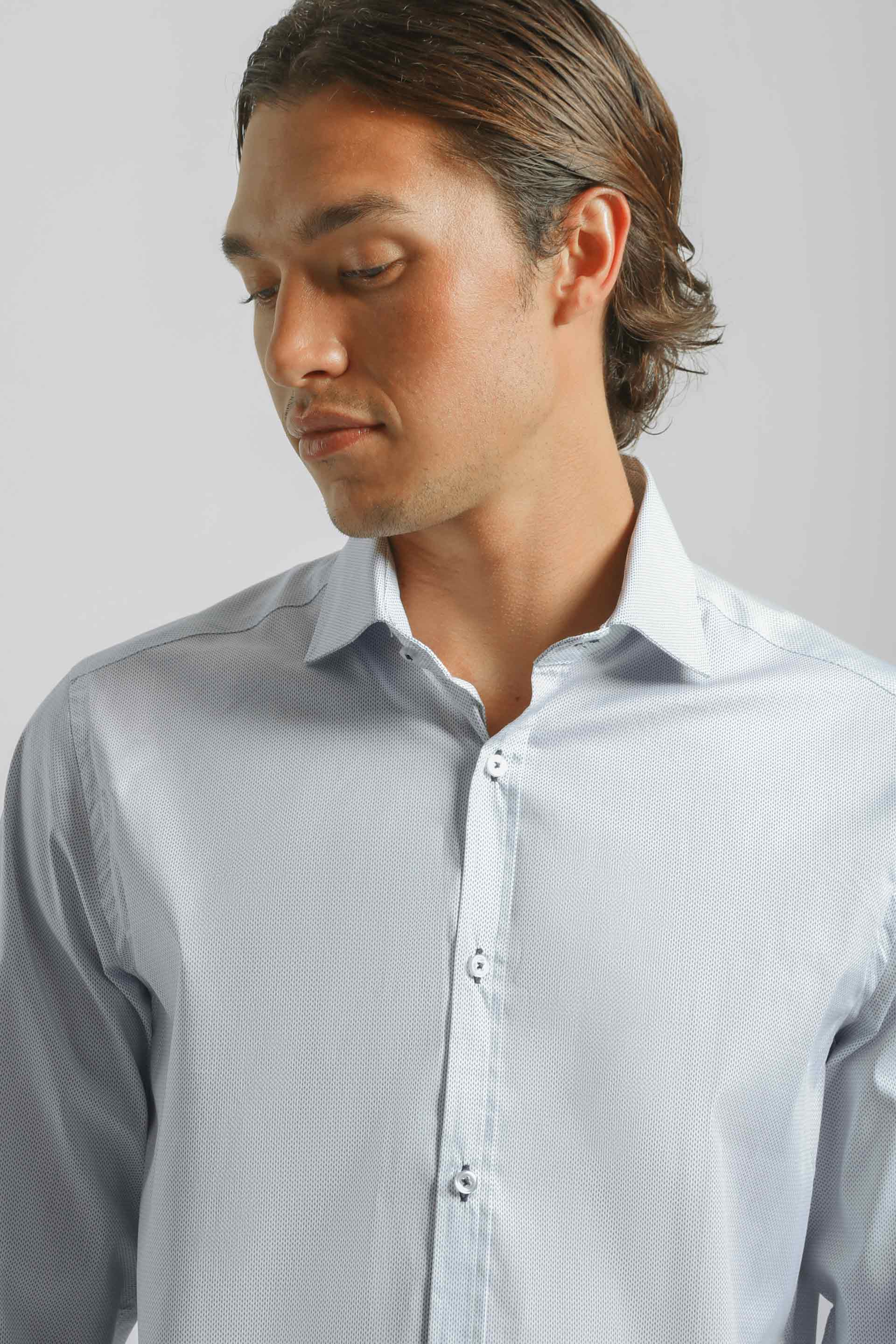 Camicia microfantasia in cotone|Colore:Celeste