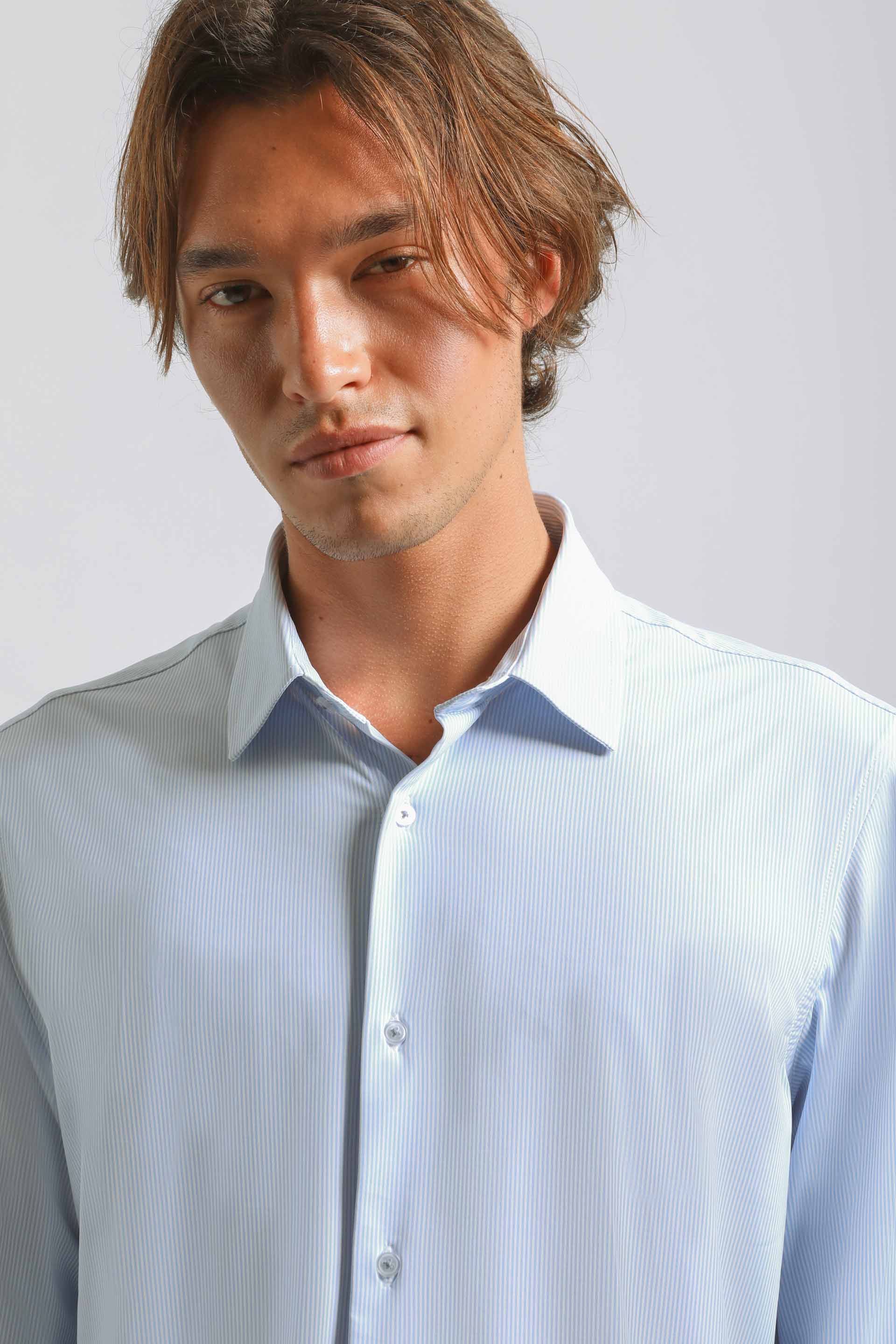 Camicia manica lunga a righe|Colore:Celeste