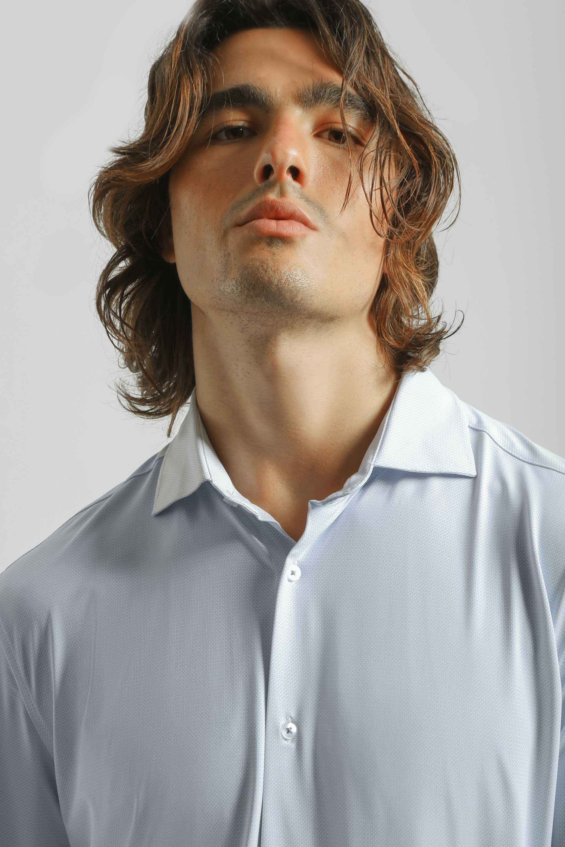 Camicia manica lunga con microfantasia|Colore:Celeste