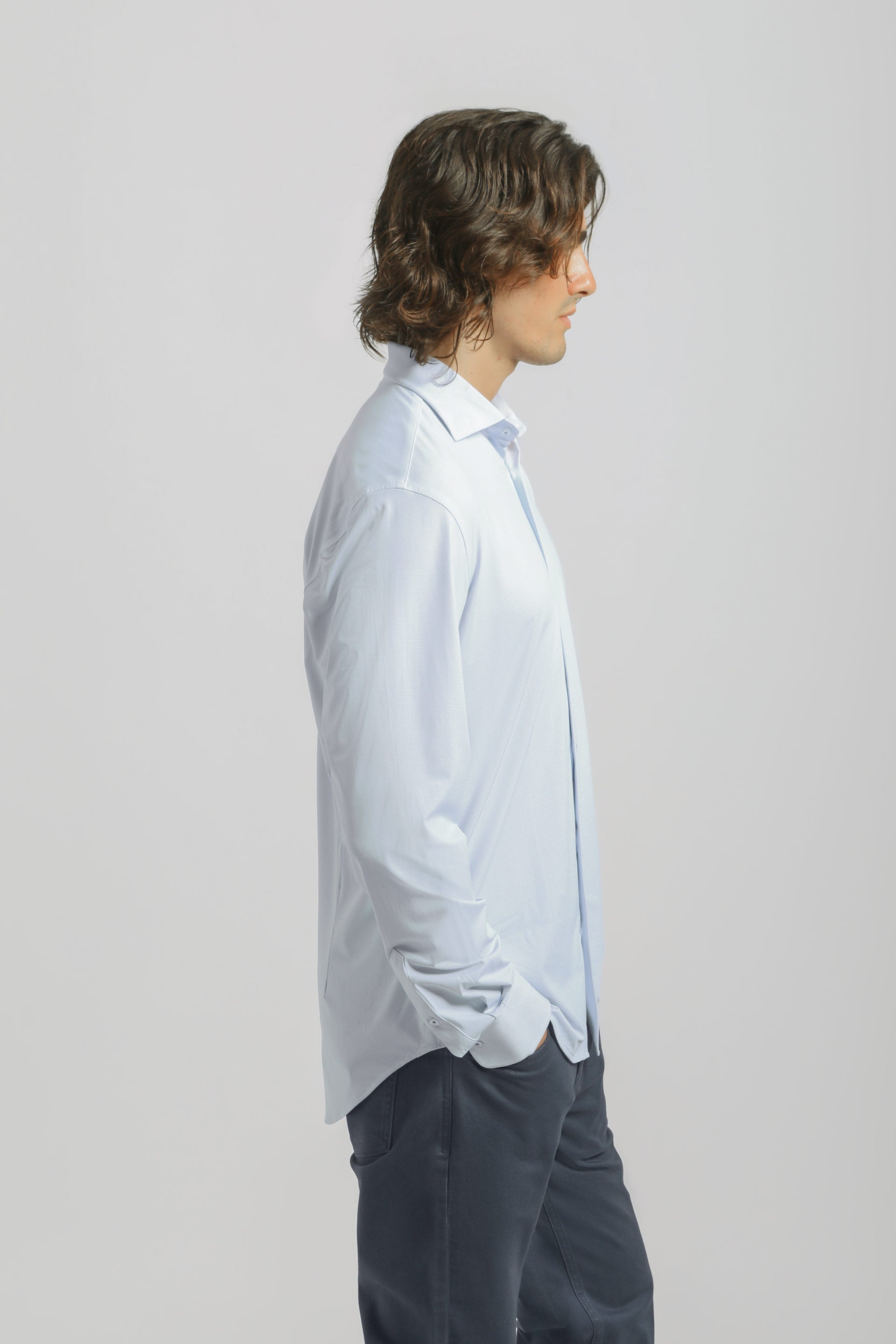 Camicia manica lunga con microfantasia|Colore:Celeste
