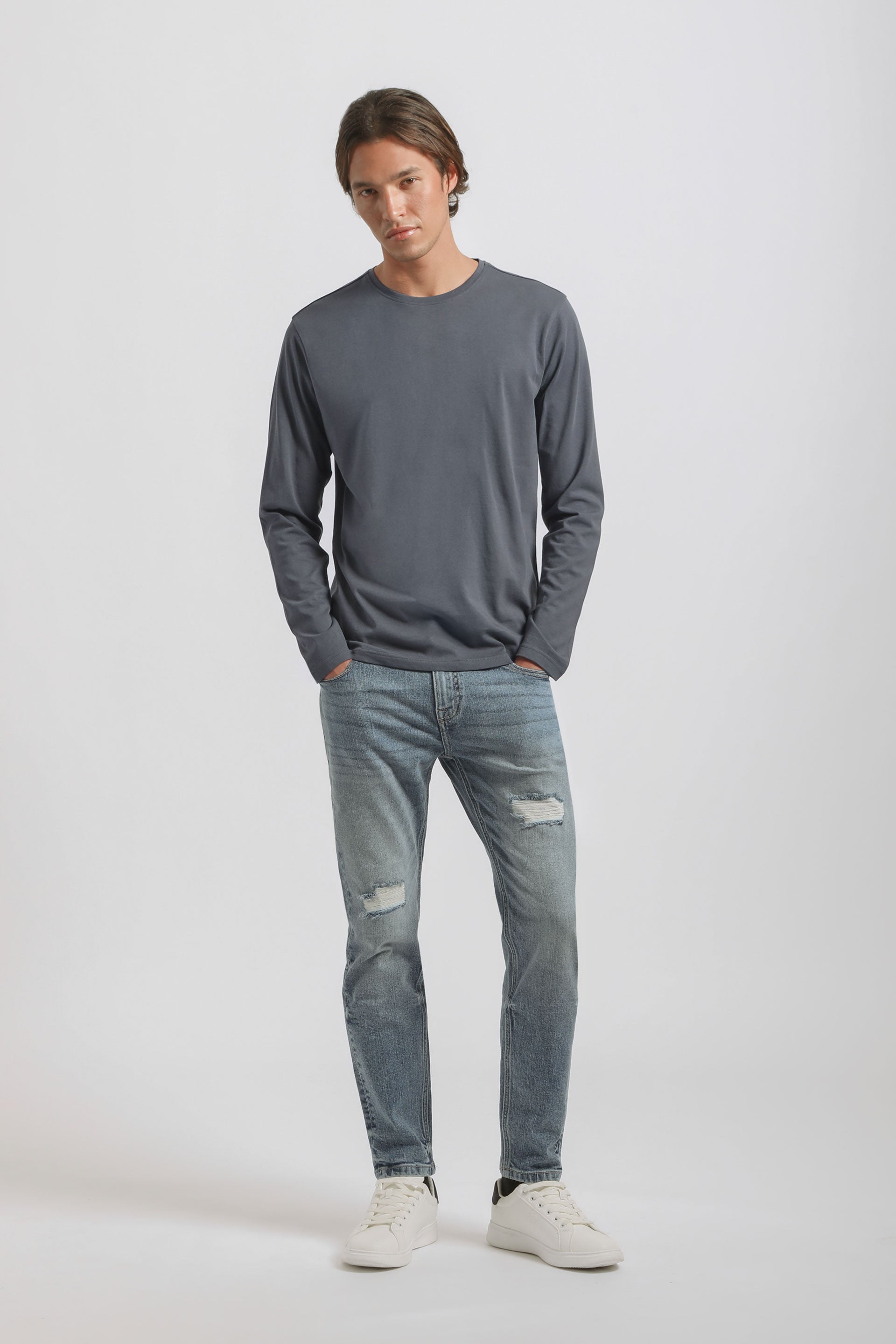 T-shirt manica lunga 100% cotone|Colore:Jeans