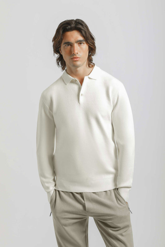 Polo manica lunga misto viscosa|Colore:Off white