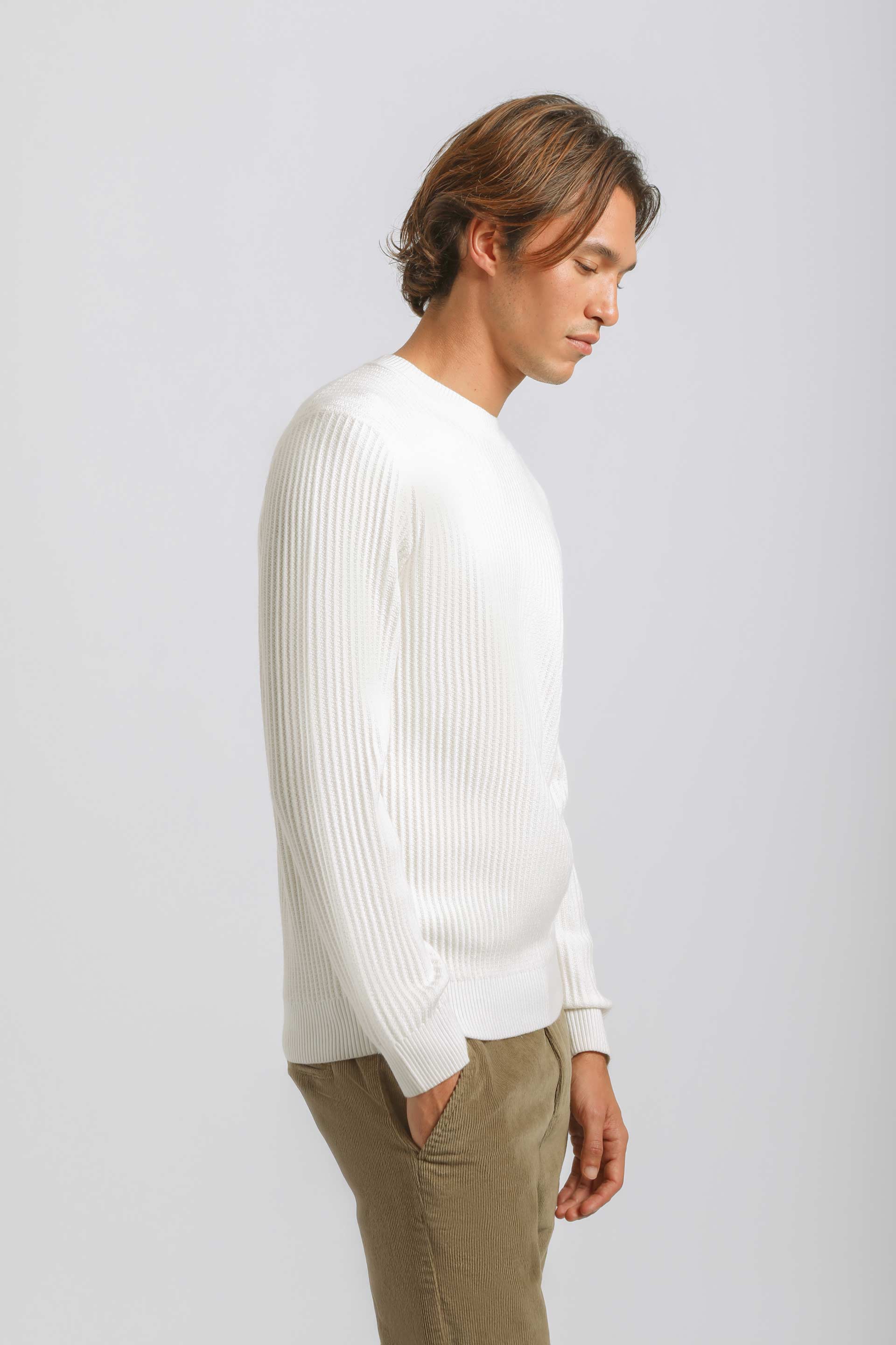 Maglia girocollo a coste|Colore:Off white