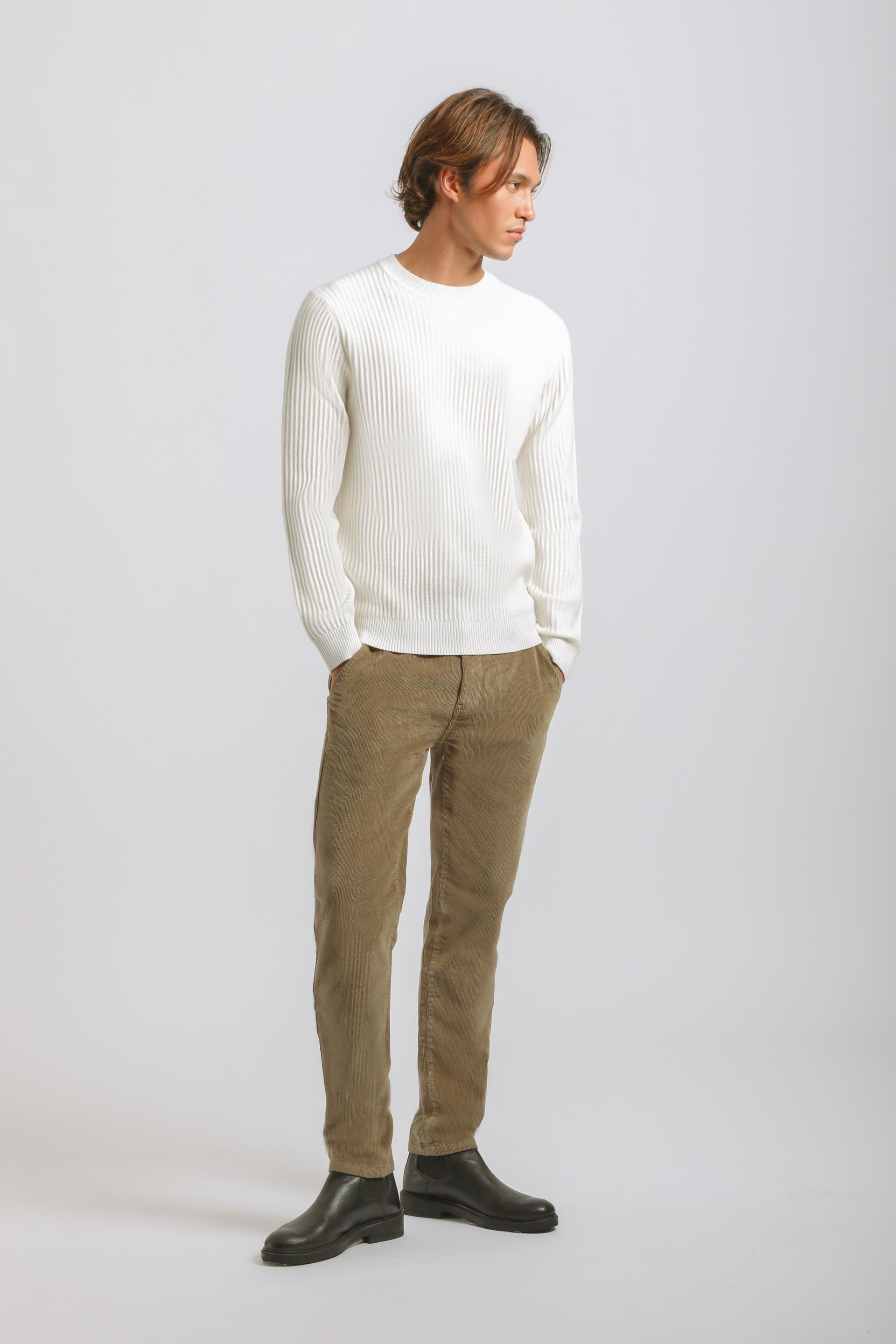 Maglia girocollo a coste|Colore:Off white