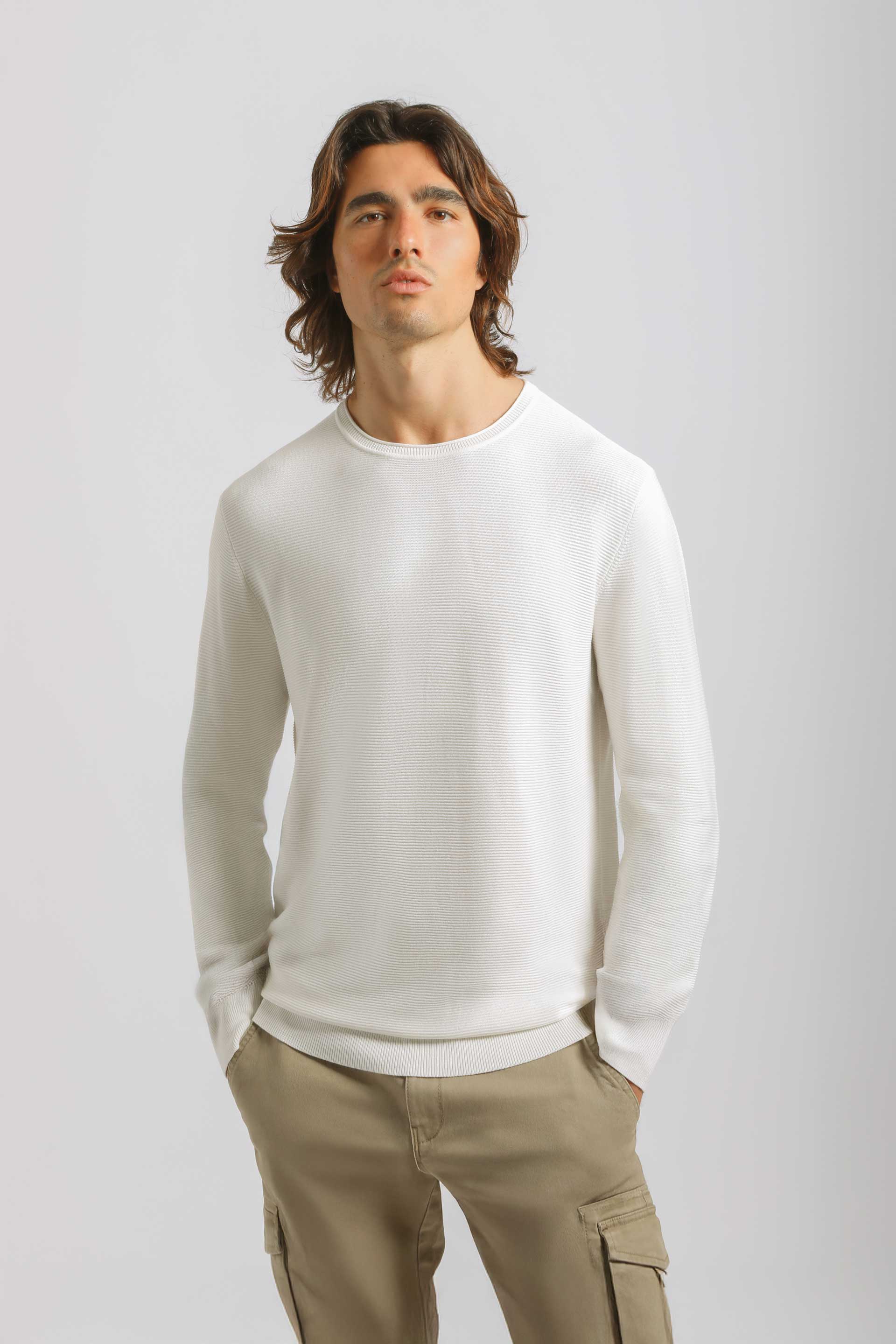 Maglia girocollo in viscosa|Colore:Off white