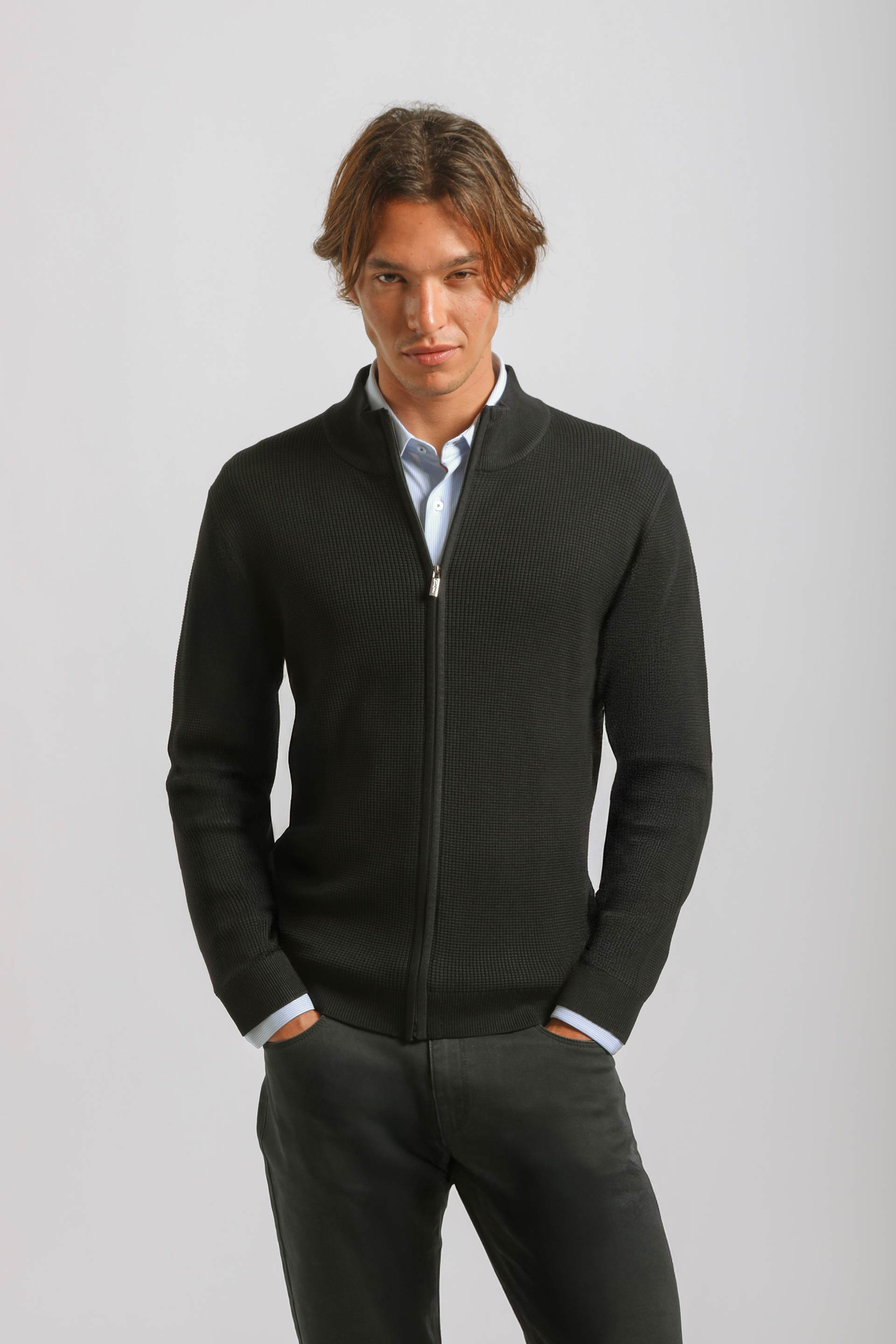 Cardigan in viscosa con zip|Colore:Blue