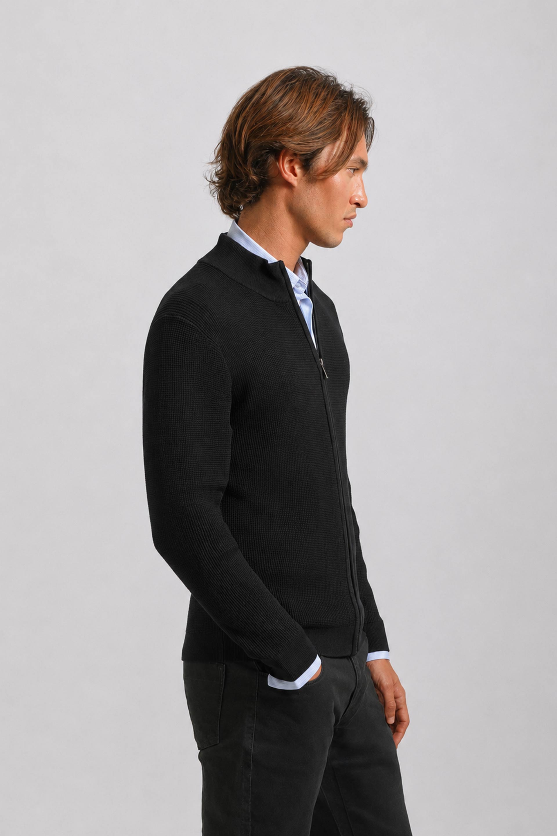 Cardigan in viscosa con zip|Colore:Blue