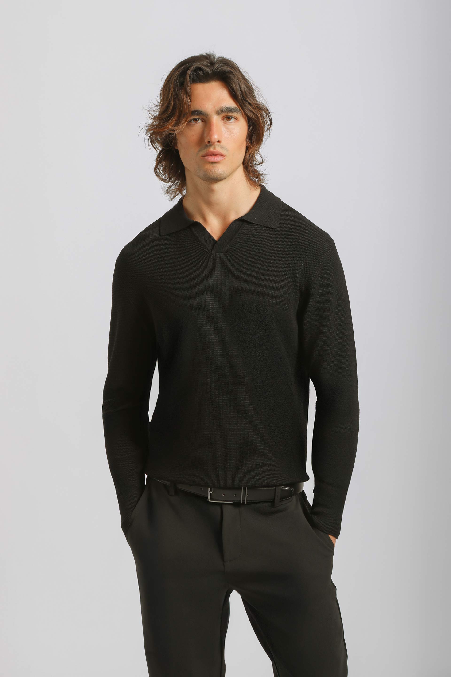 Polo manica lunga|Colore:Nero