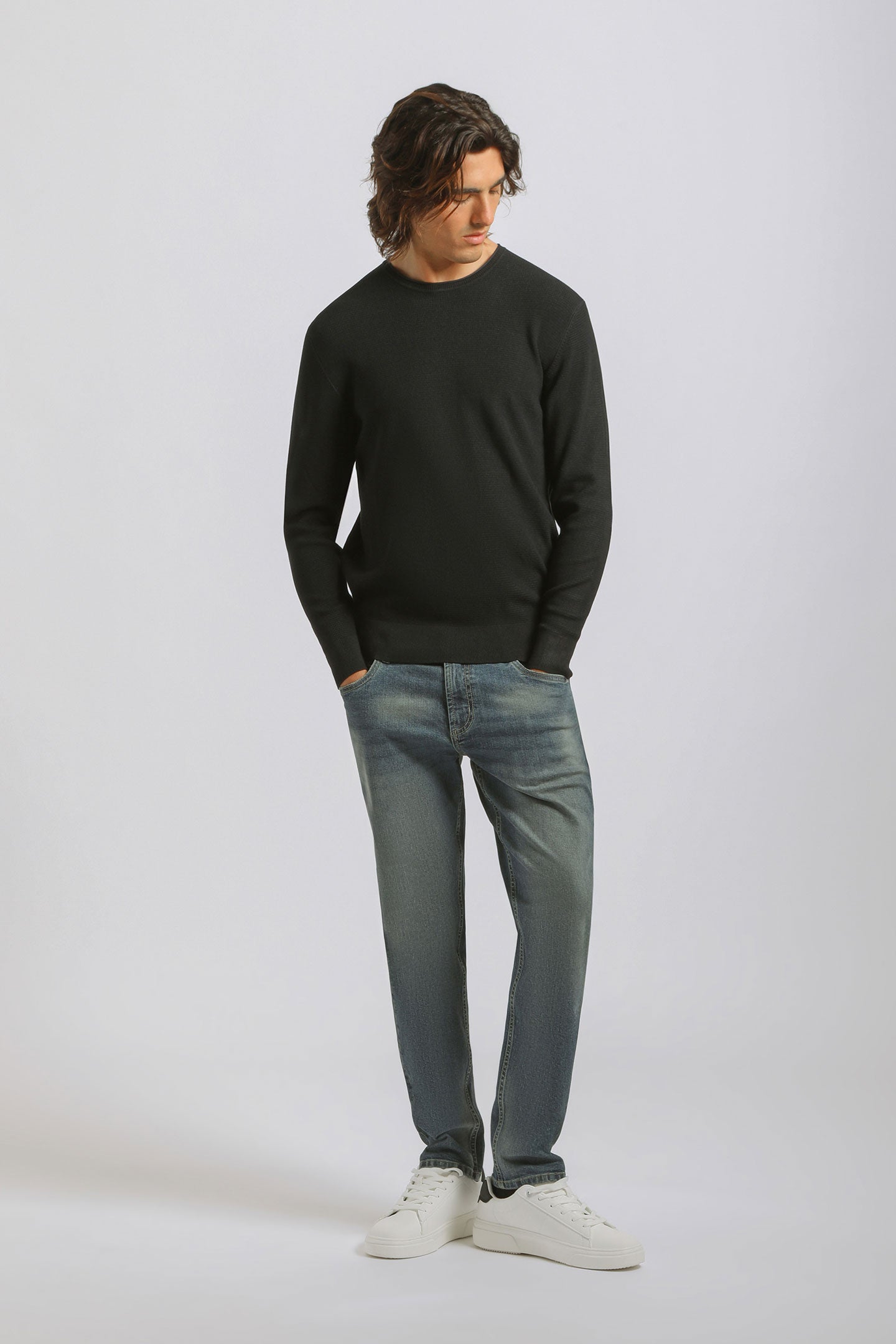 Maglia girocollo strutturata|Colore:Blue