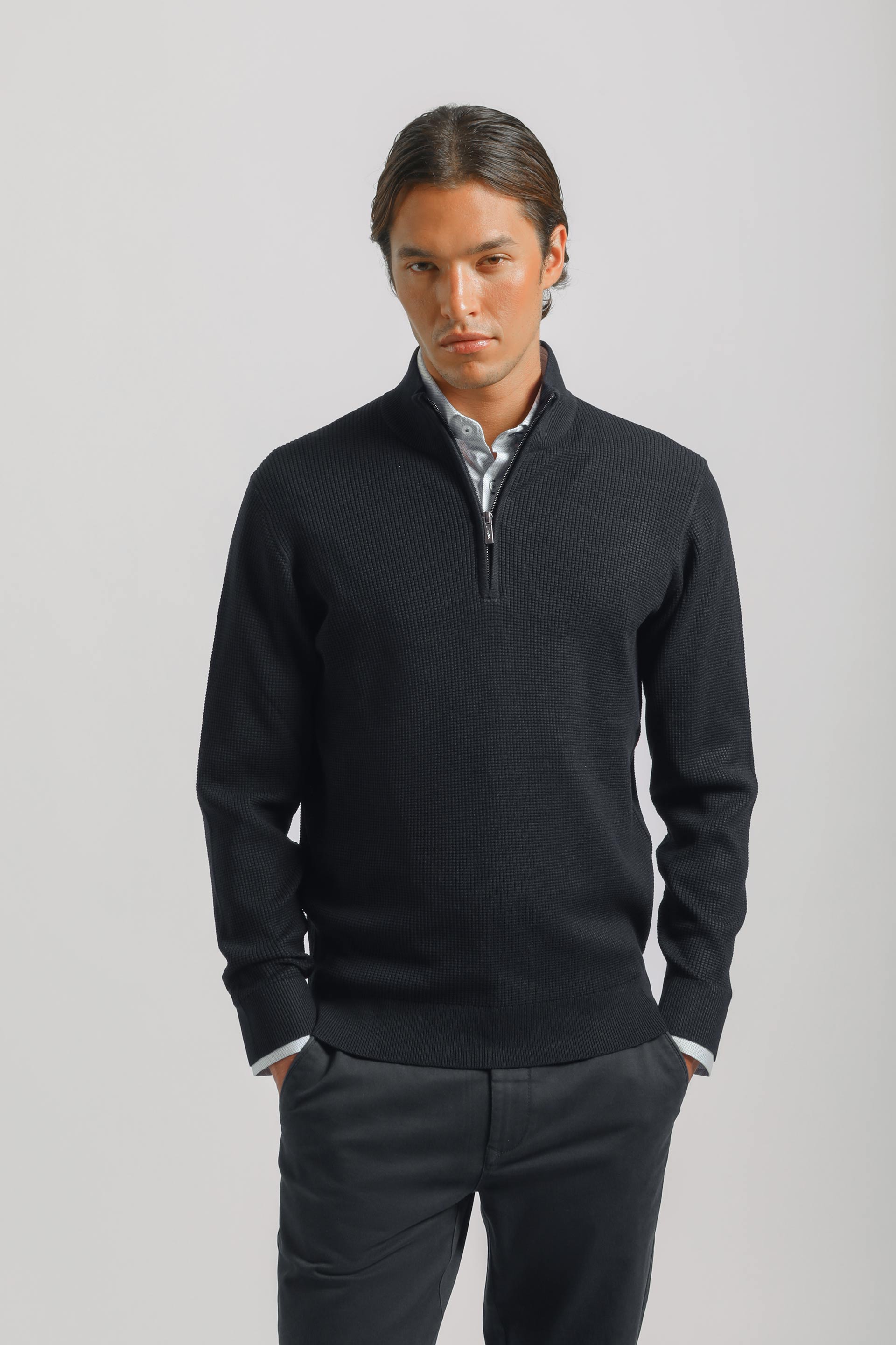 Cardigan mezza zip collo lupetto|Colore:Blue