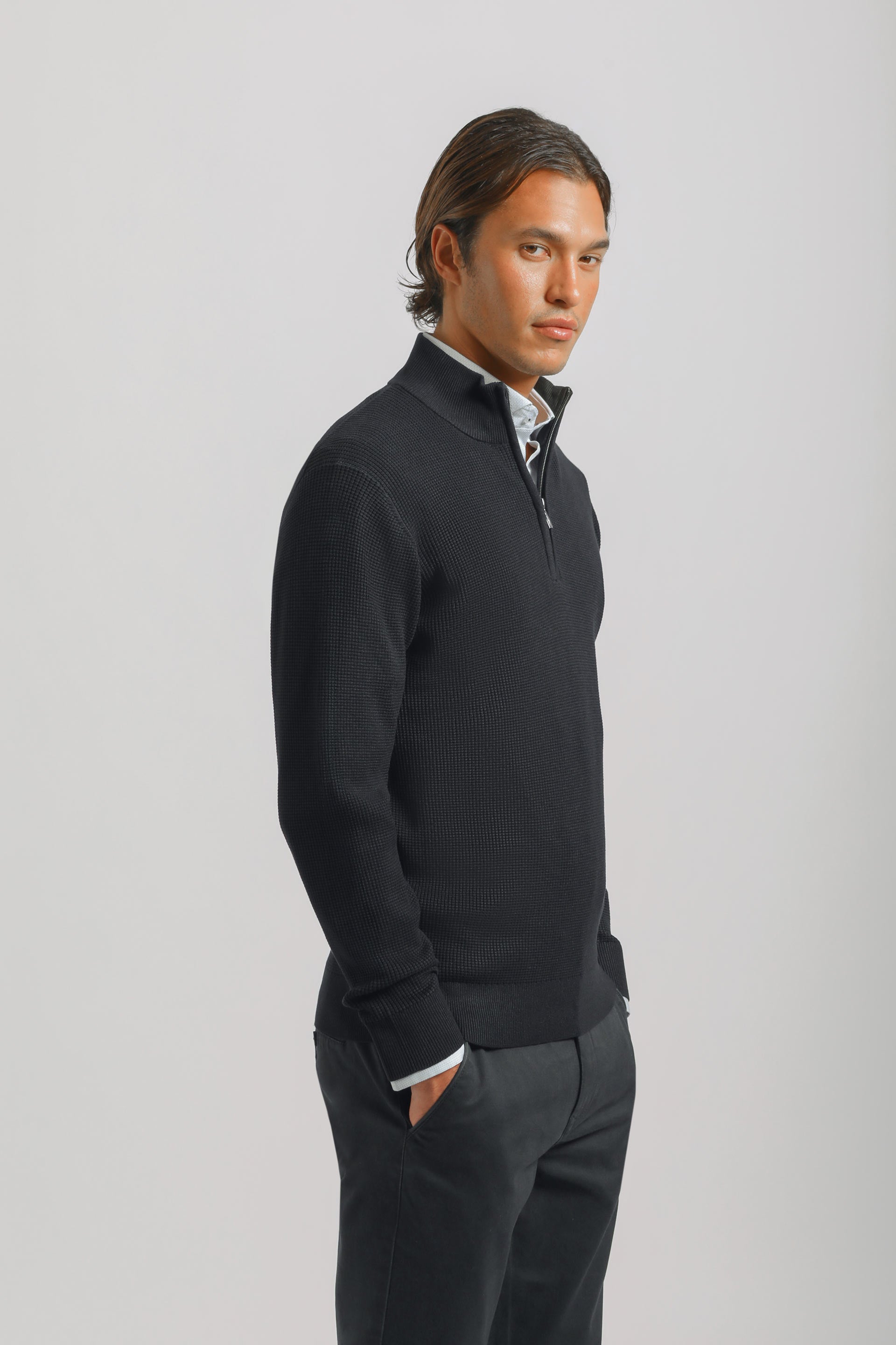 Cardigan mezza zip collo lupetto|Colore:Blue
