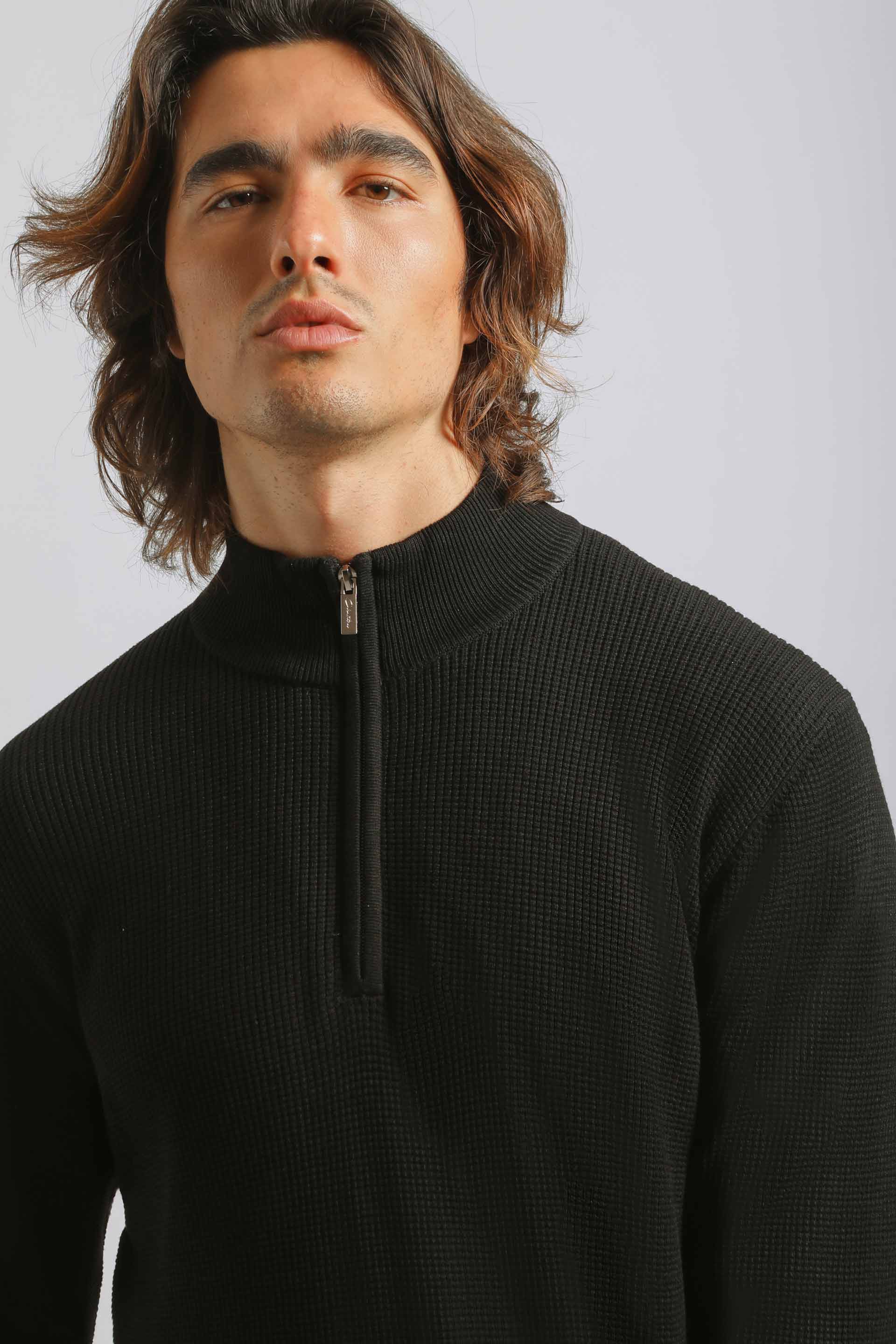 Cardigan mezza zip collo lupetto|Colore:Nero
