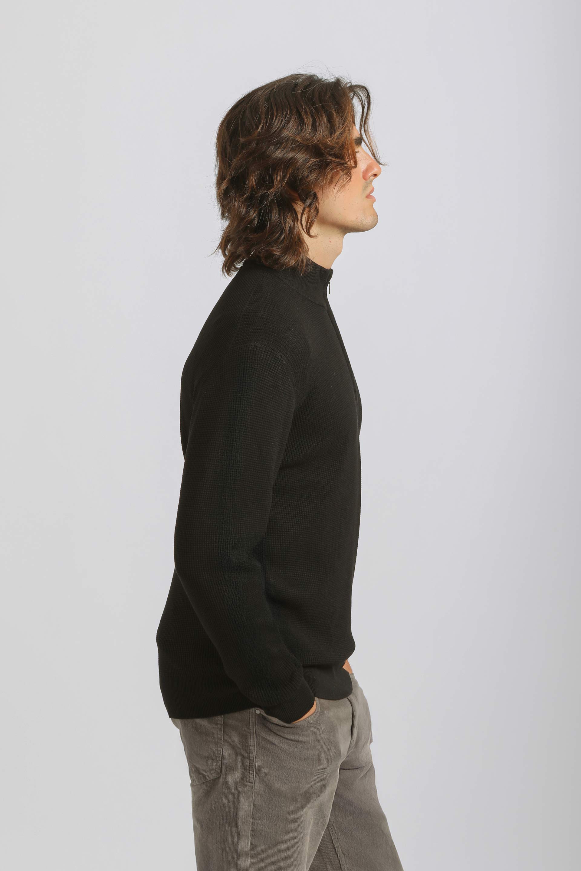 Cardigan mezza zip collo lupetto|Colore:Nero