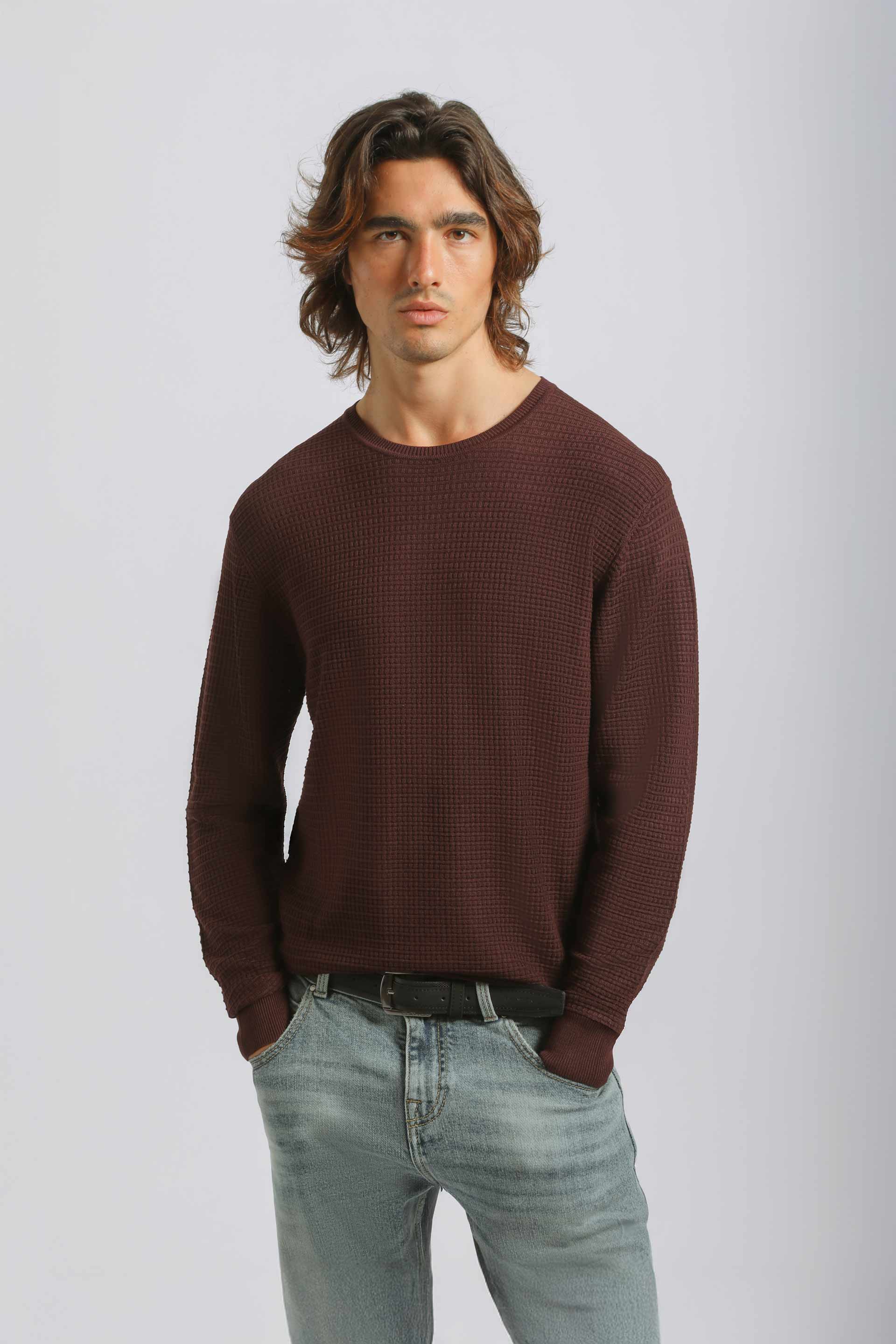 Maglia girocollo strutturata|Colore:Vinaccio
