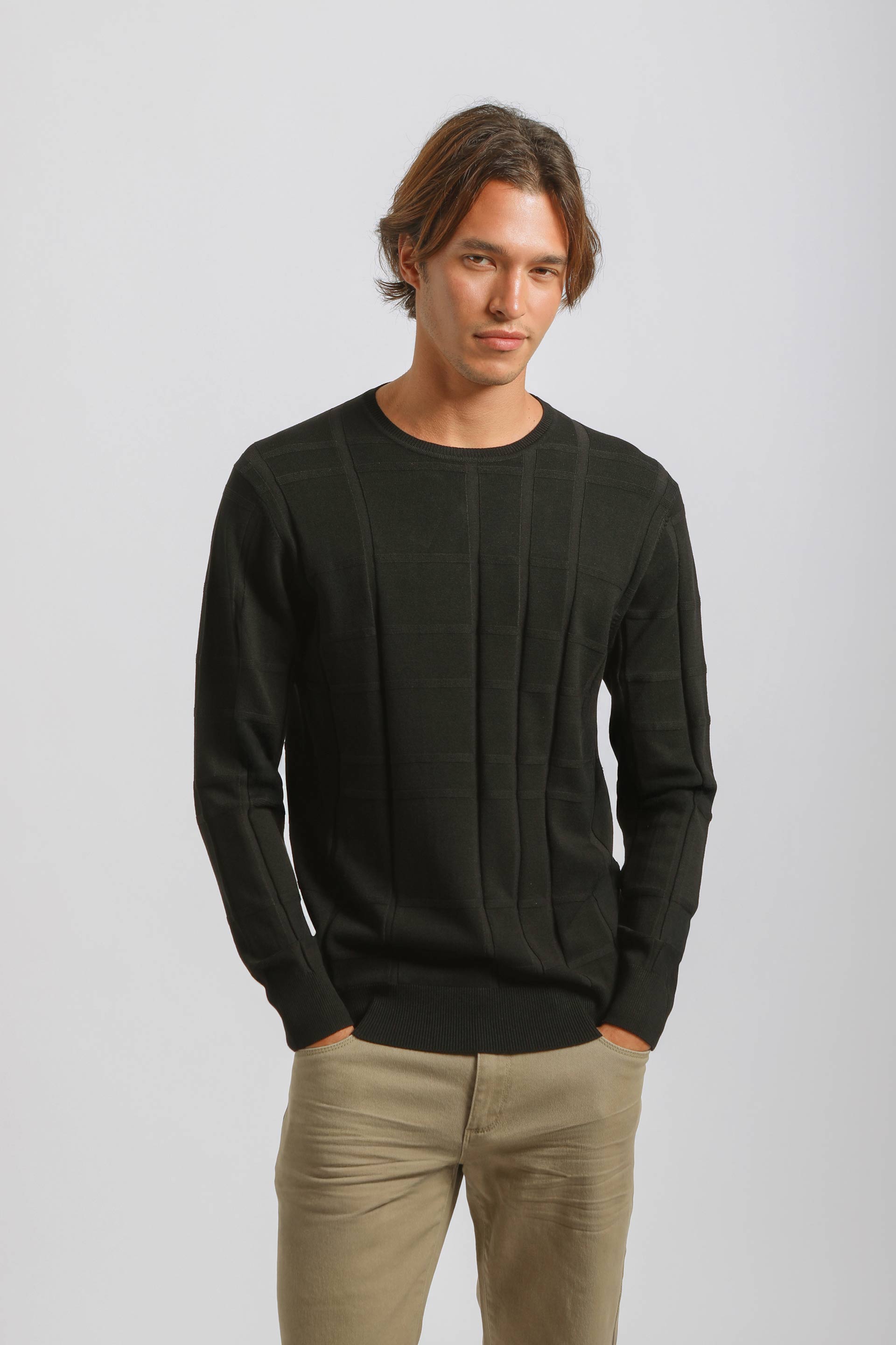Maglia girocollo strutturata|Colore:Nero