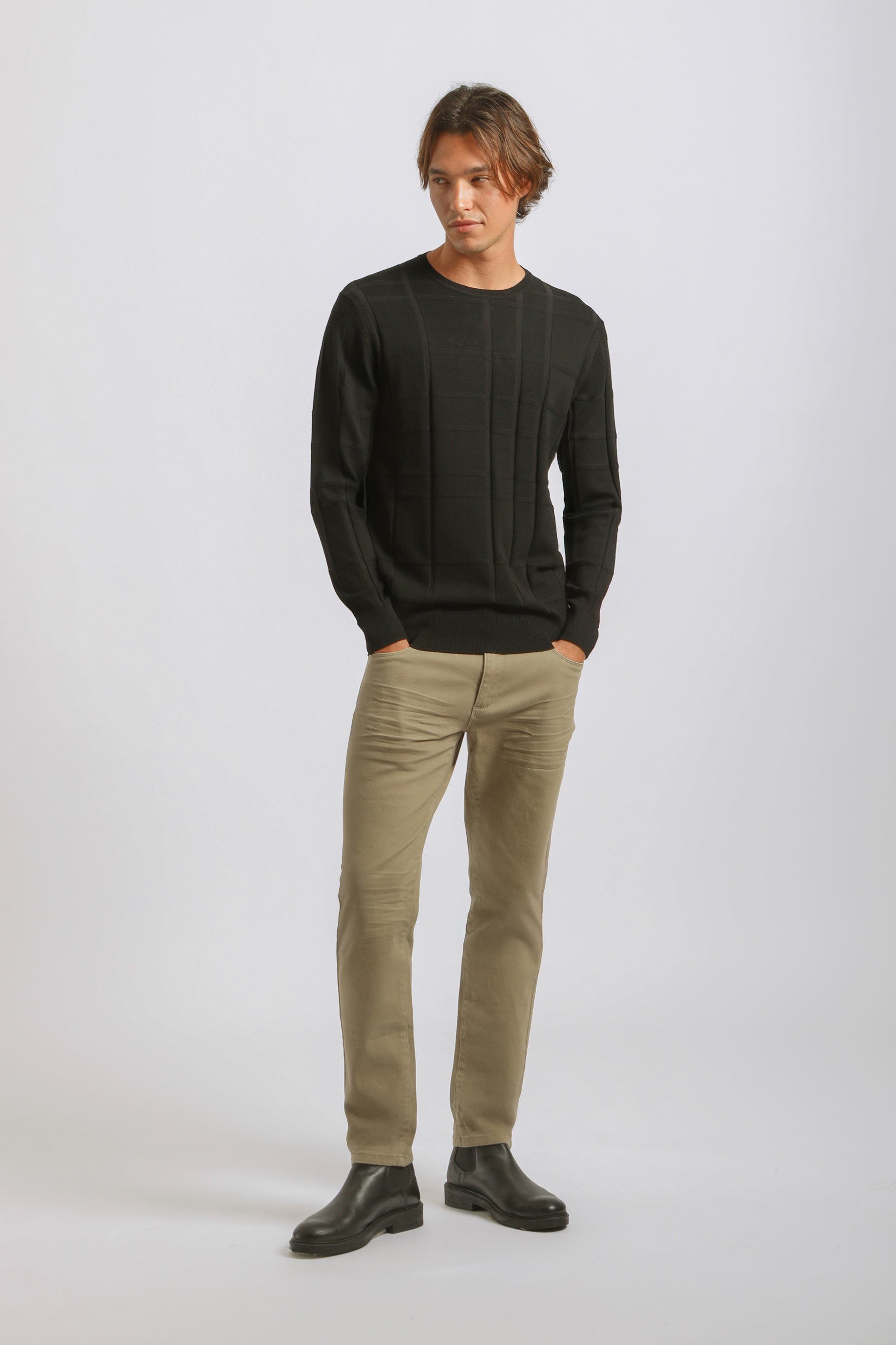 Maglia girocollo strutturata|Colore:Nero