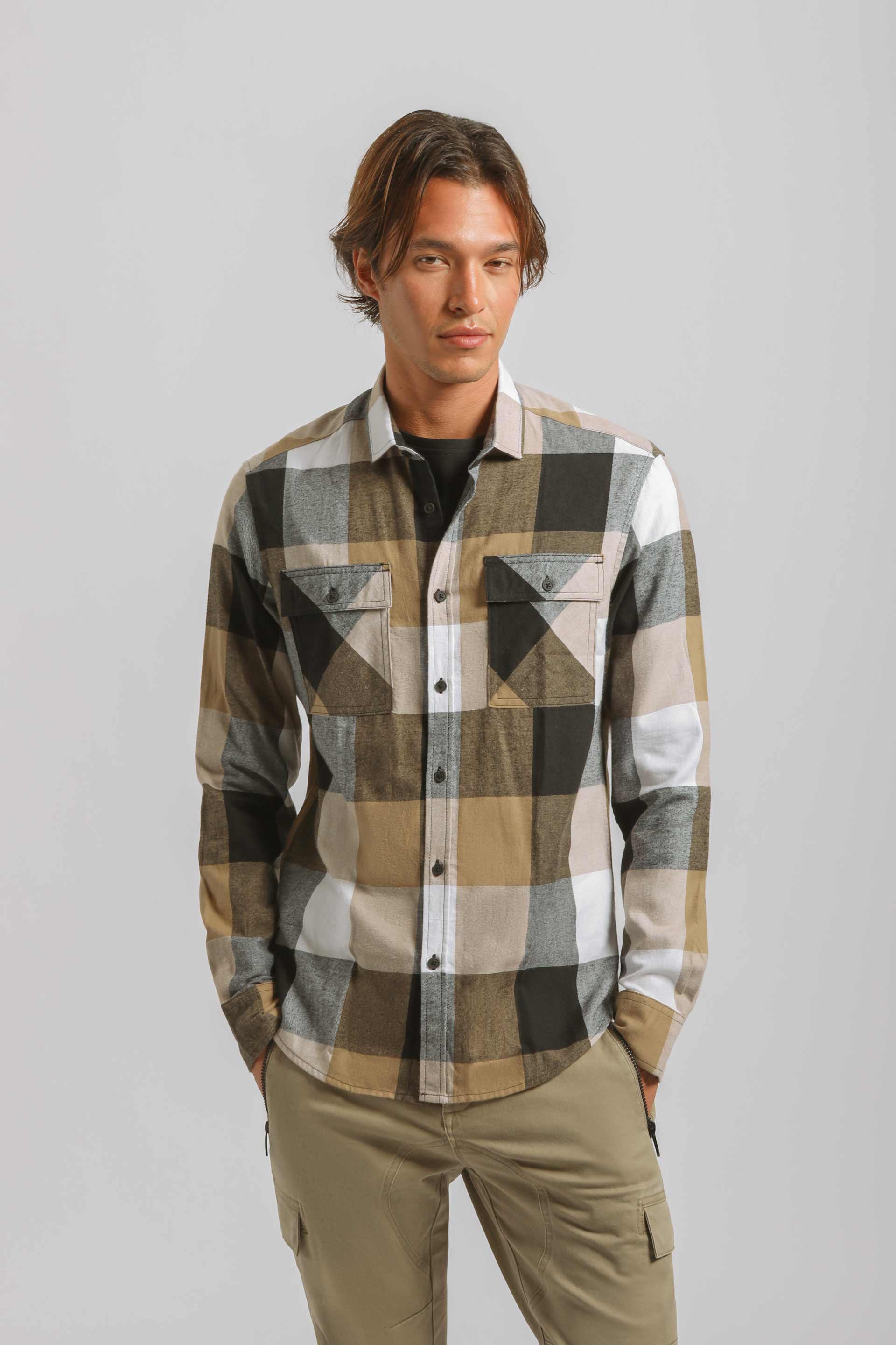 Camicia in flanella a quadri|Colore:Beige