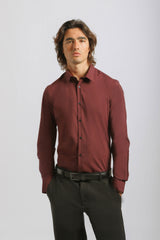 Camicia tinta unita in tessuto elastico|Colore:Bordeaux