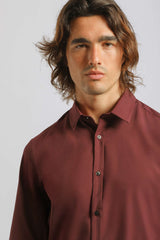 Camicia tinta unita in tessuto elastico|Colore:Bordeaux
