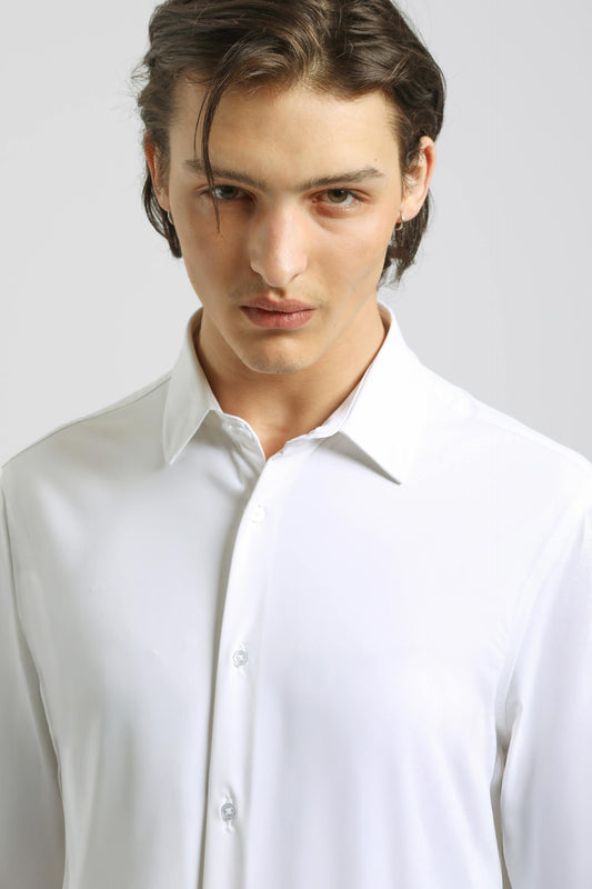 Camicia tinta unita in tessuto elastico|Colore:Bianco