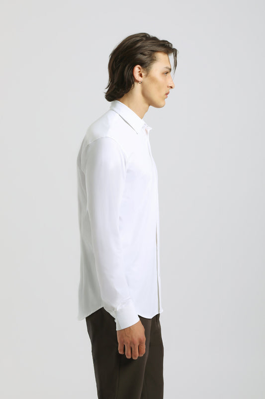 Camicia tinta unita in tessuto elastico|Colore:Bianco