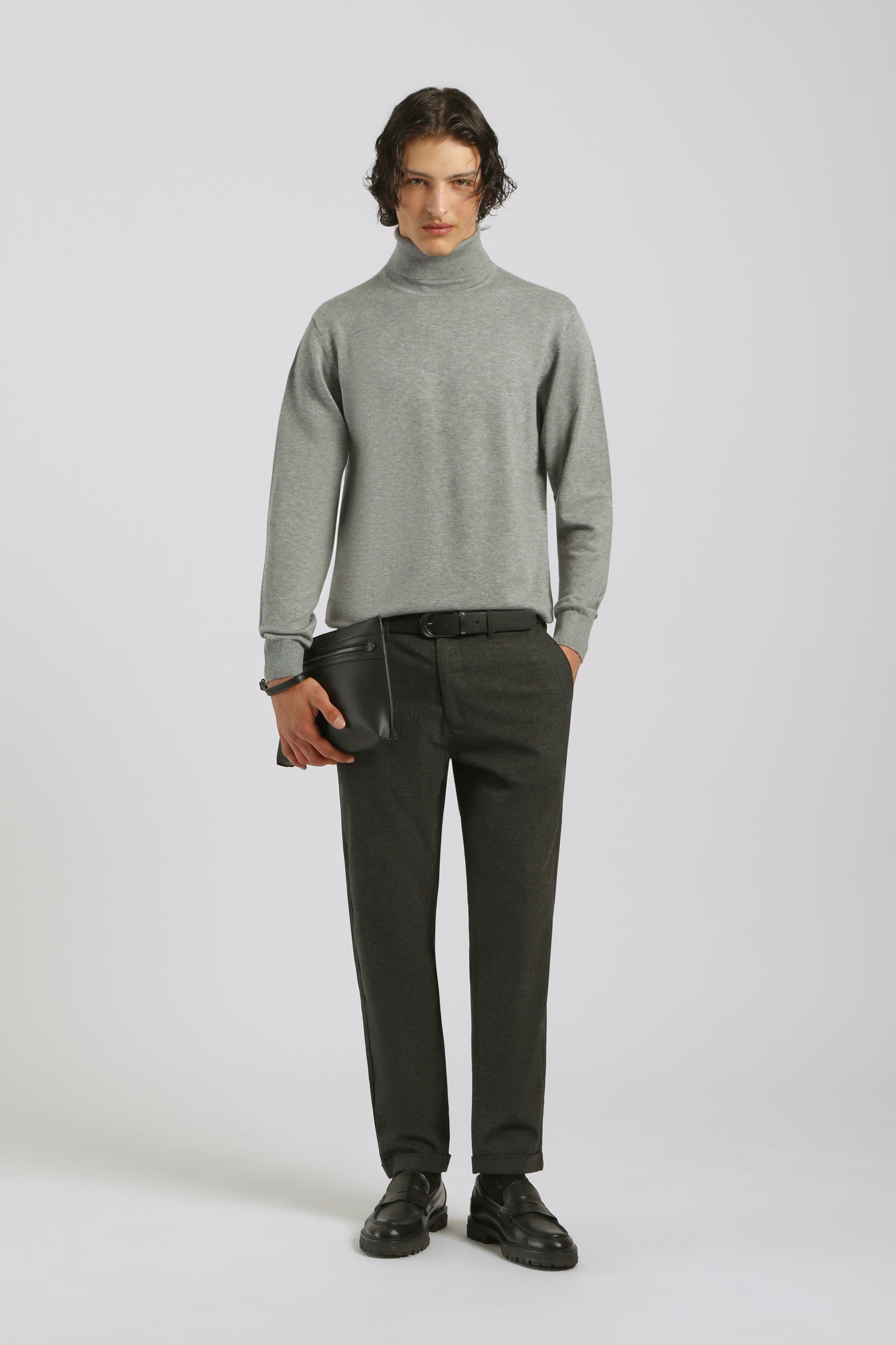 Maglia collo alto in misto viscosa|Colore:Grigio melange