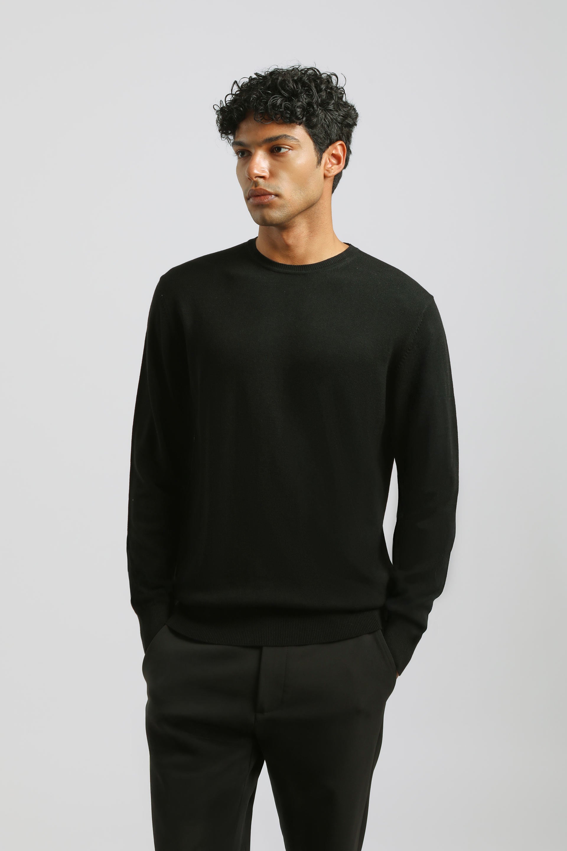 Maglia girocollo misto viscosa|Colore:Nero
