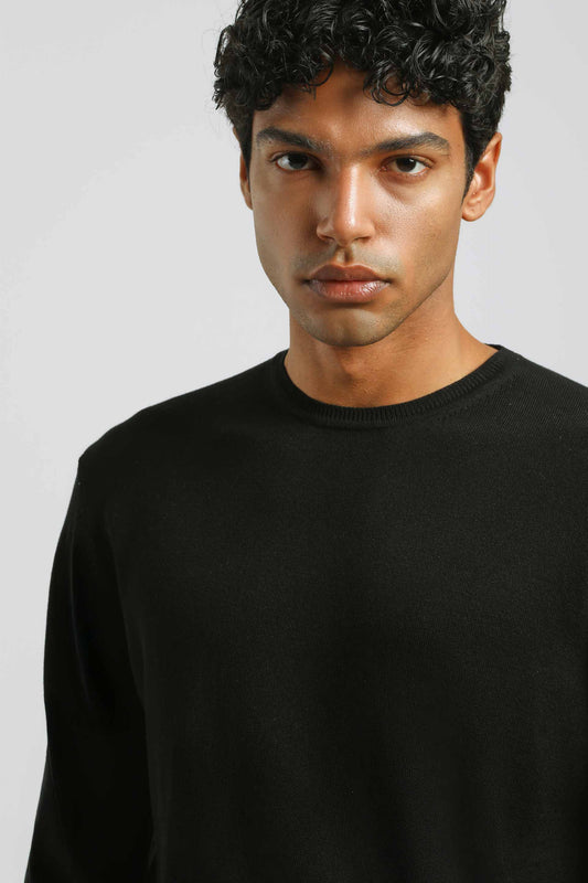 Maglia girocollo misto viscosa|Colore:Nero