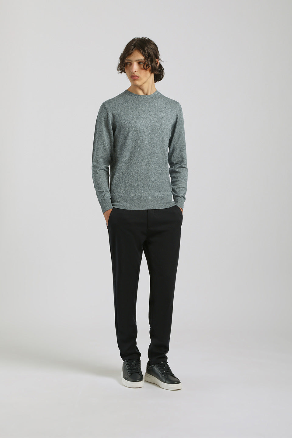 Maglia girocollo misto viscosa|Colore:Navy tw