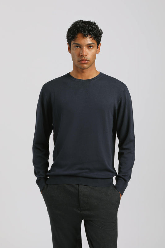 Maglia girocollo misto viscosa|Colore:Navy