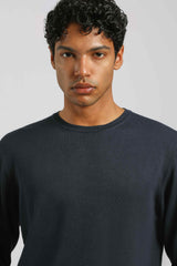 Maglia girocollo misto viscosa|Colore:Navy