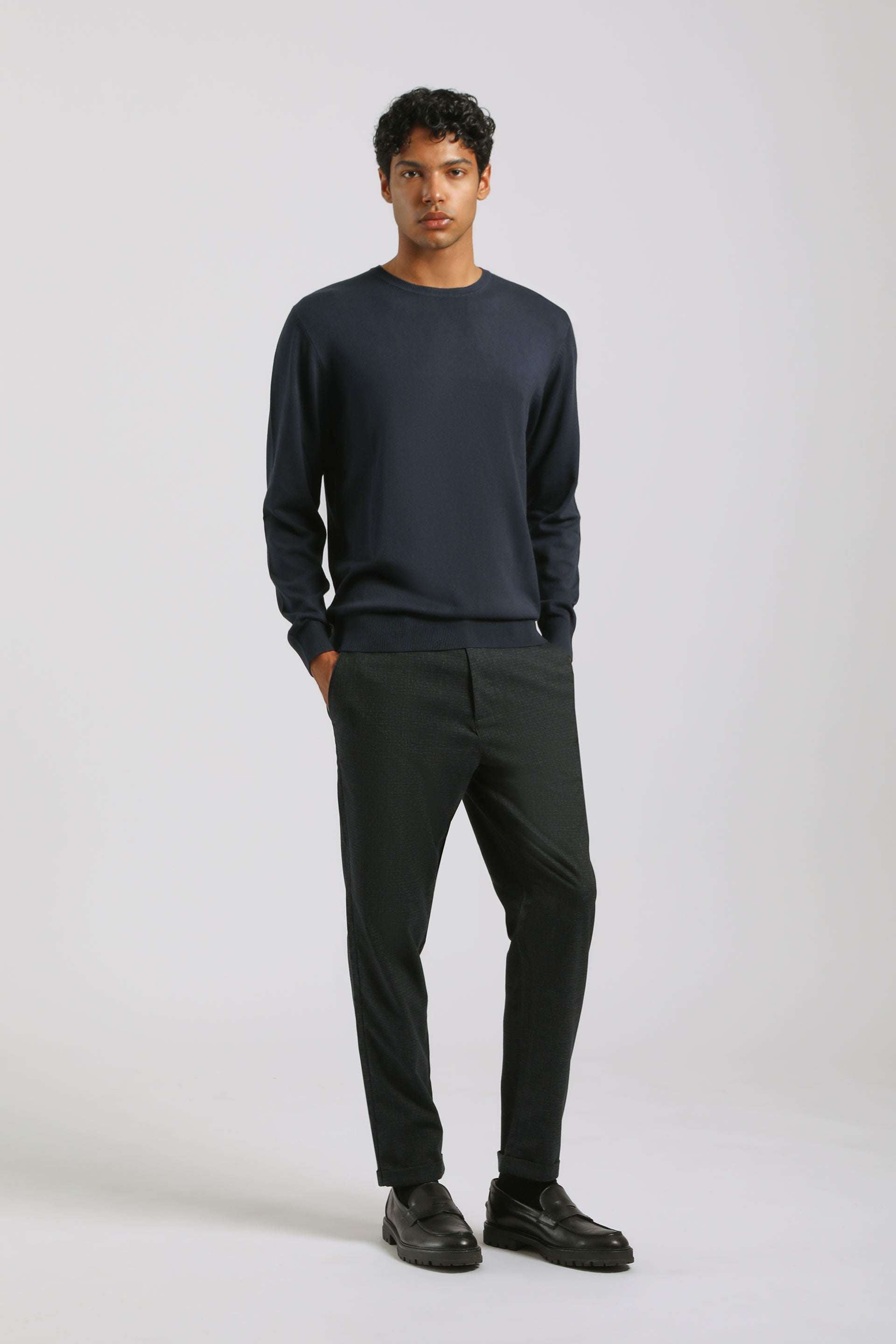 Maglia girocollo misto viscosa|Colore:Navy