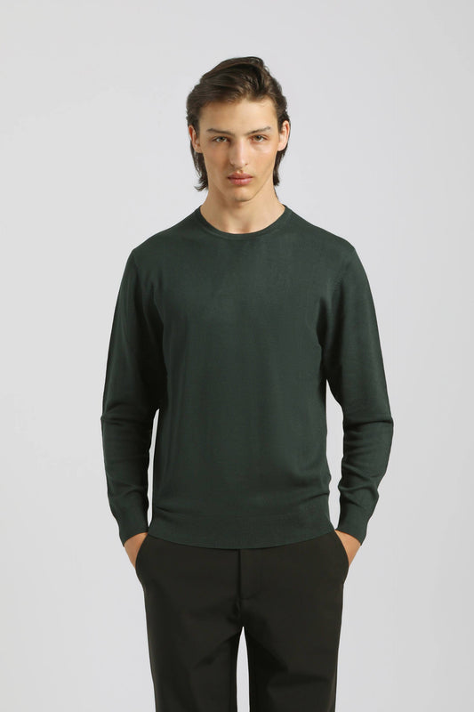 Maglia girocollo misto viscosa|Colore:Verde scuro